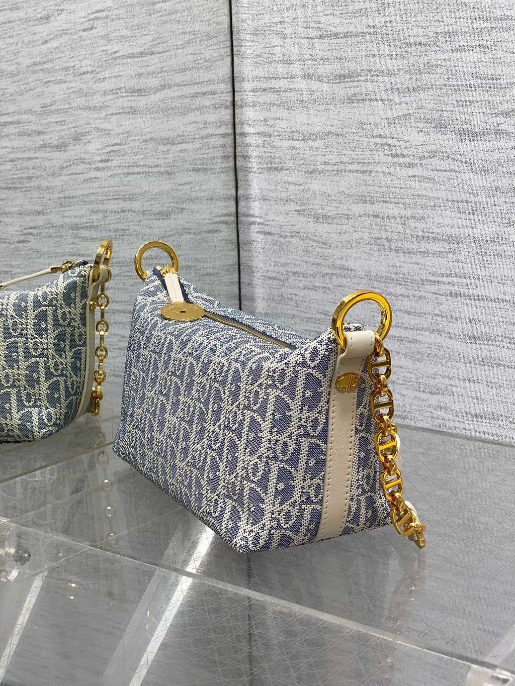 Diorstar Hobo Bag with Chain -S3202 - White Blue Dior Oblique Jacquard - Default Title - View 5