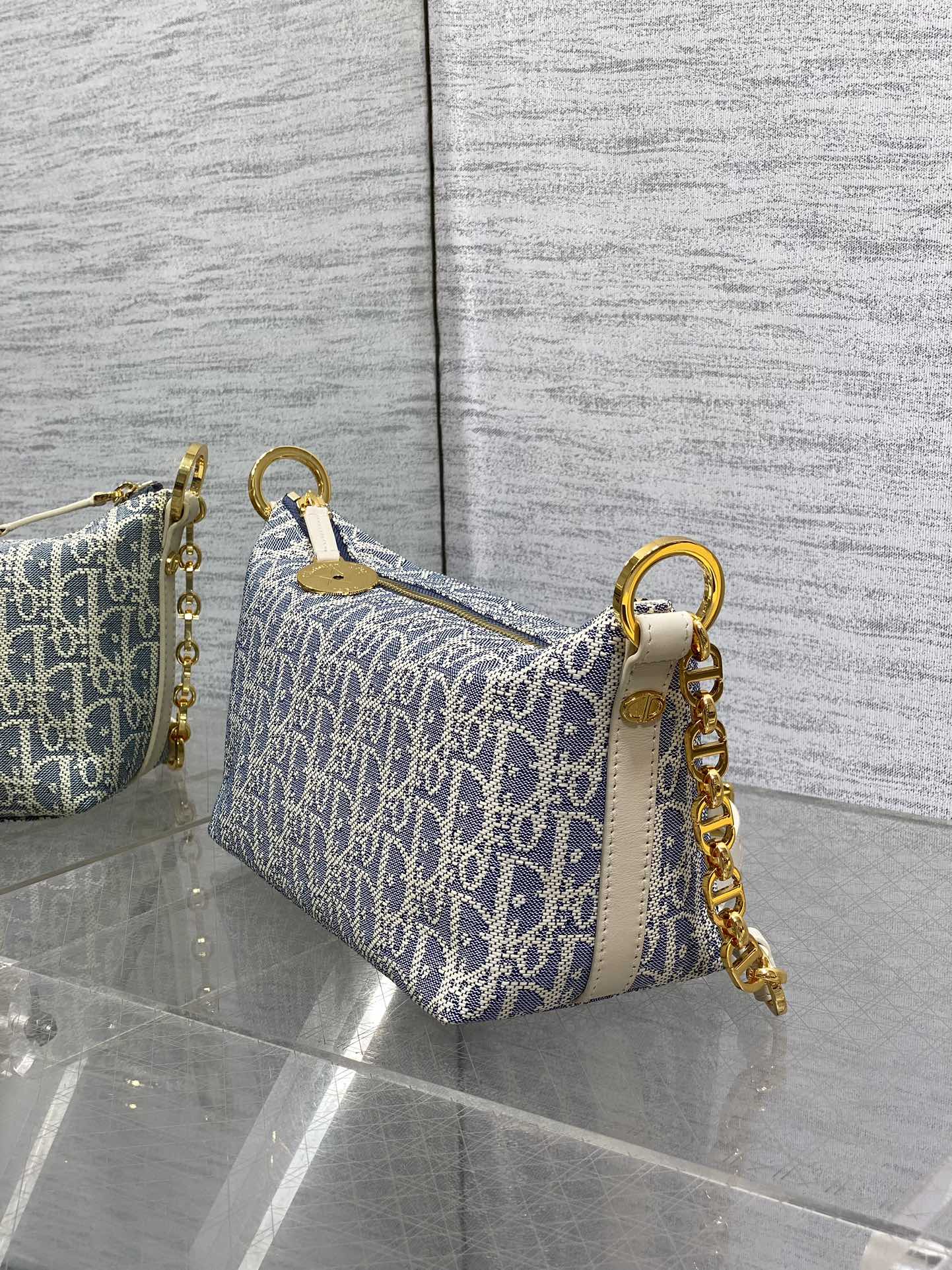 Diorstar Hobo Bag with Chain -S3202 - White Blue Dior Oblique Jacquard - Default Title - View 5
