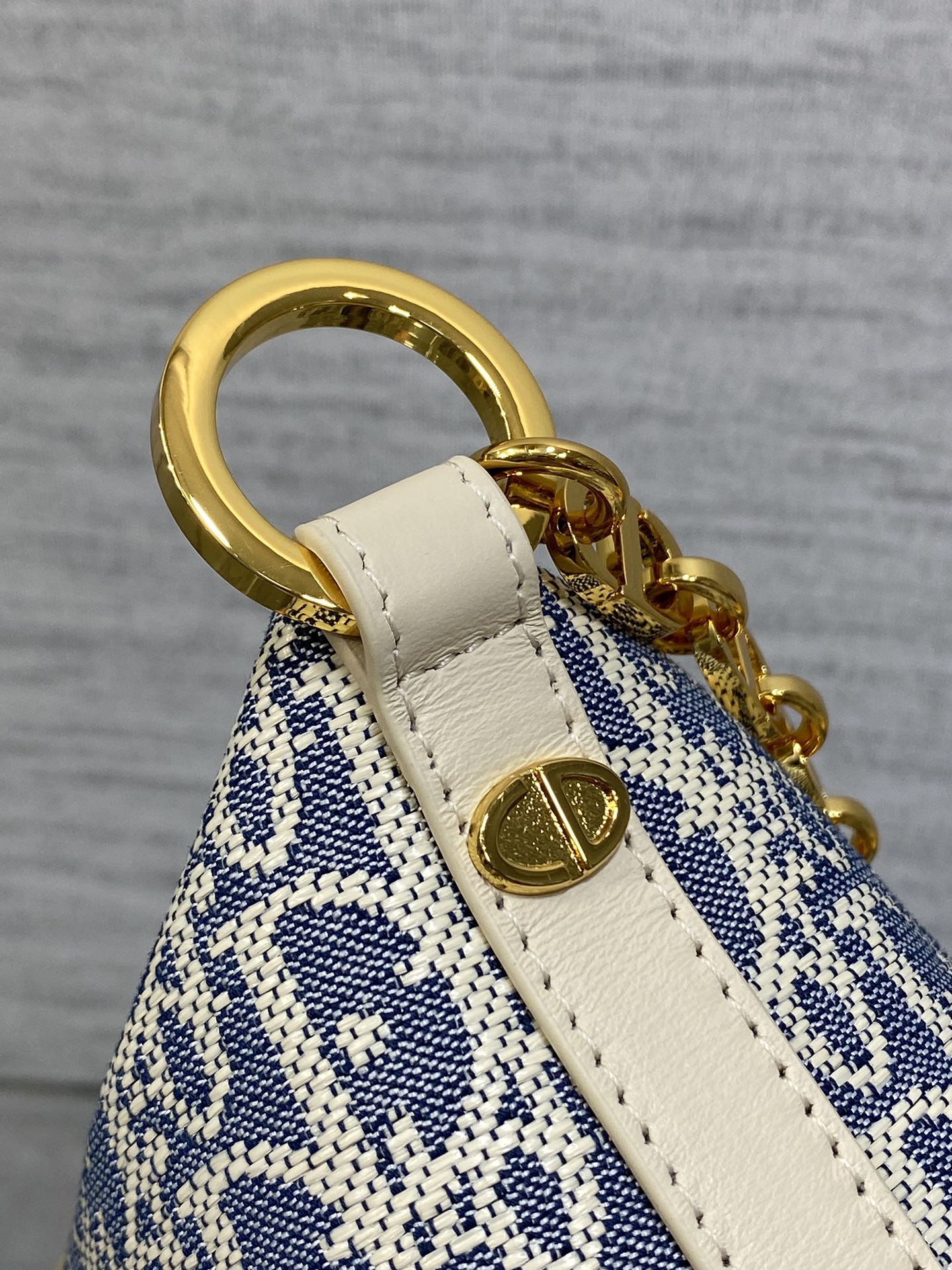 Diorstar Hobo Bag with Chain -S3202 - White Blue Dior Oblique Jacquard - Default Title - View 6