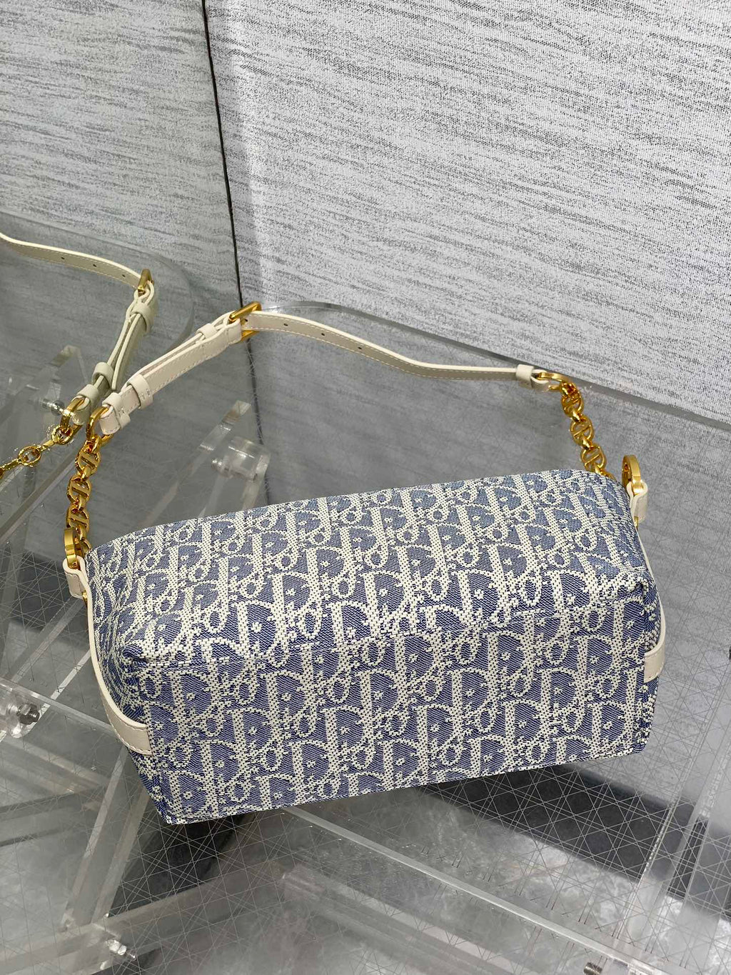 Diorstar Hobo Bag with Chain -S3202 - White Blue Dior Oblique Jacquard - Default Title - View 8