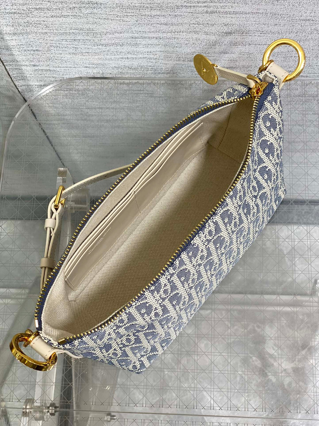 Diorstar Hobo Bag with Chain -S3202 - White Blue Dior Oblique Jacquard - Default Title - View 9