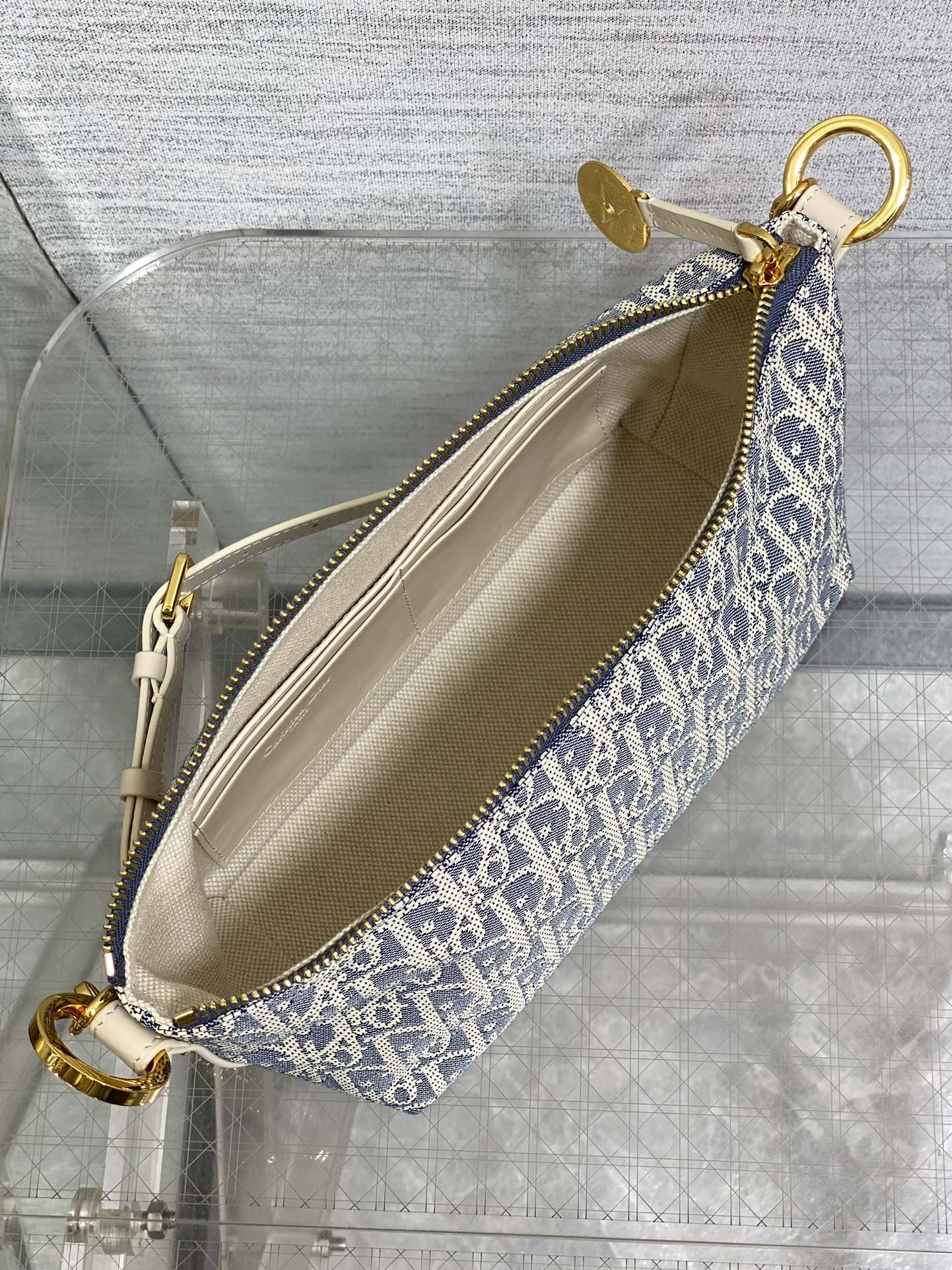 Diorstar Hobo Bag with Chain -S3202 - White Blue Dior Oblique Jacquard - Default Title - View 9