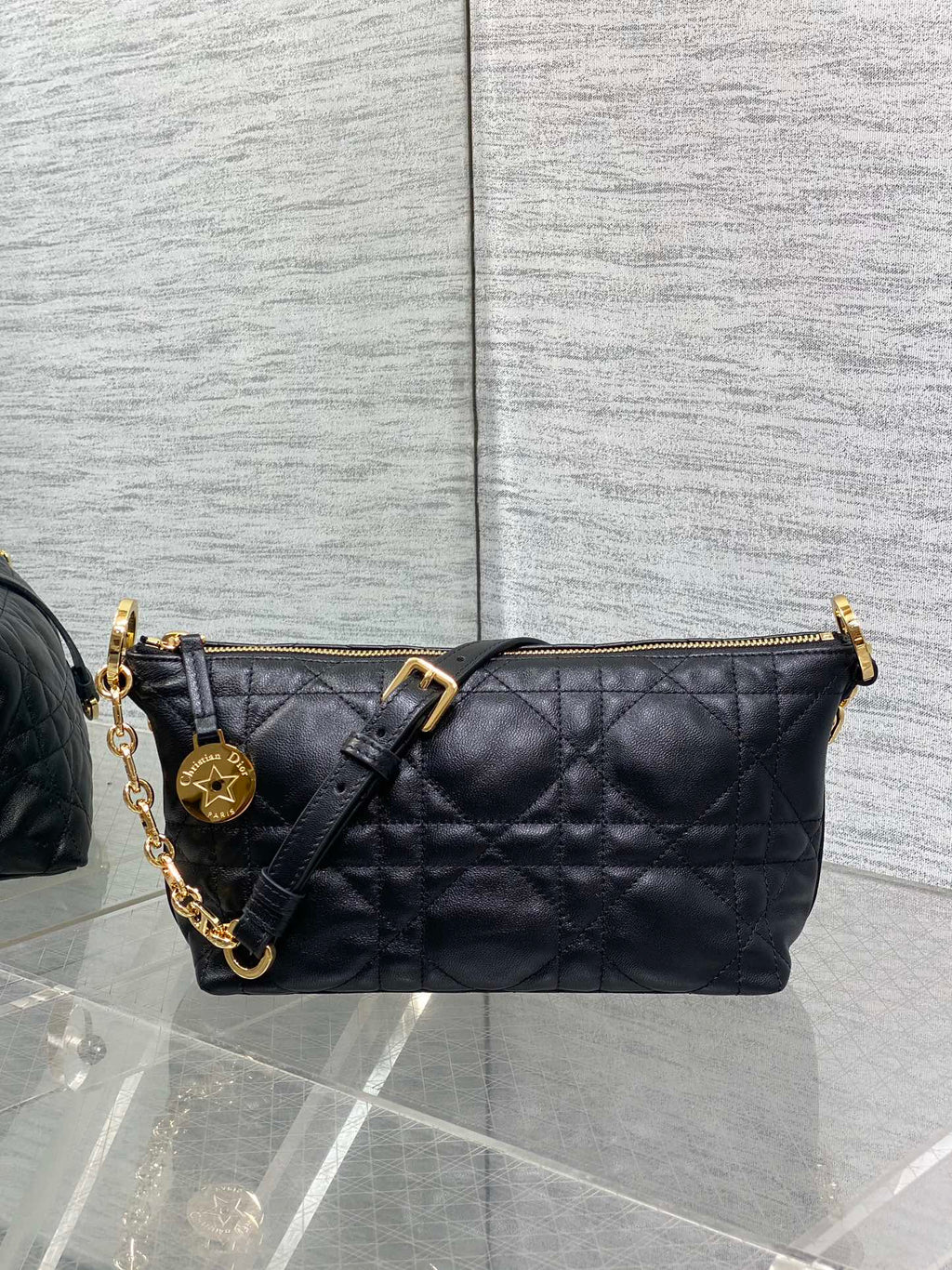 Diorstar Hobo Bag with Chain -S3202 - Black Macrocannage Lambskin - Default Title - View 2