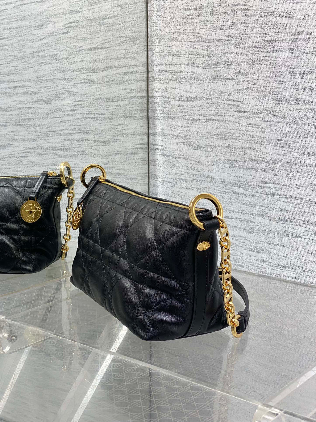 Diorstar Hobo Bag with Chain -S3202 - Black Macrocannage Lambskin - Default Title - View 5