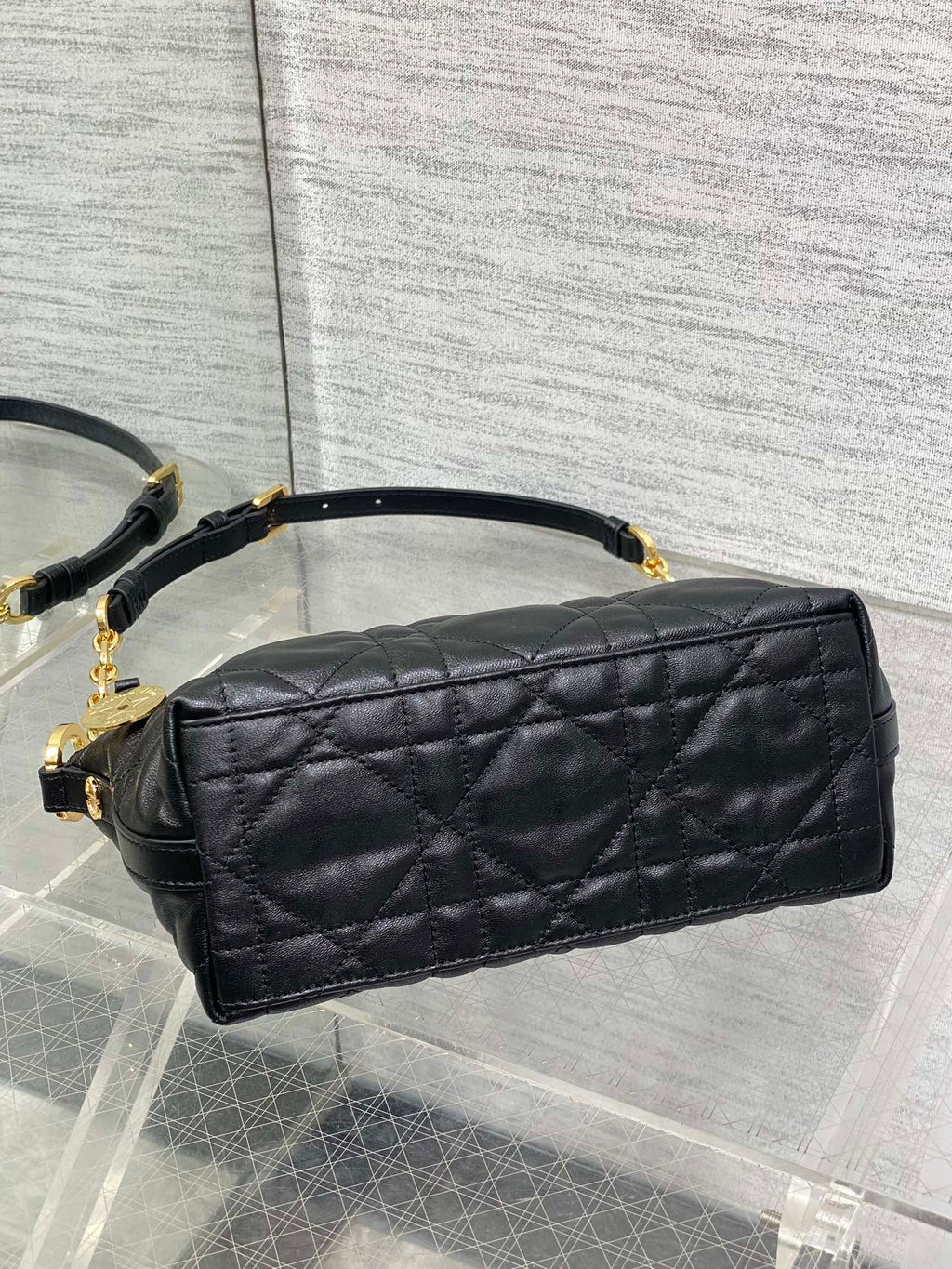 Diorstar Hobo Bag with Chain -S3202 - Black Macrocannage Lambskin - Default Title - View 8
