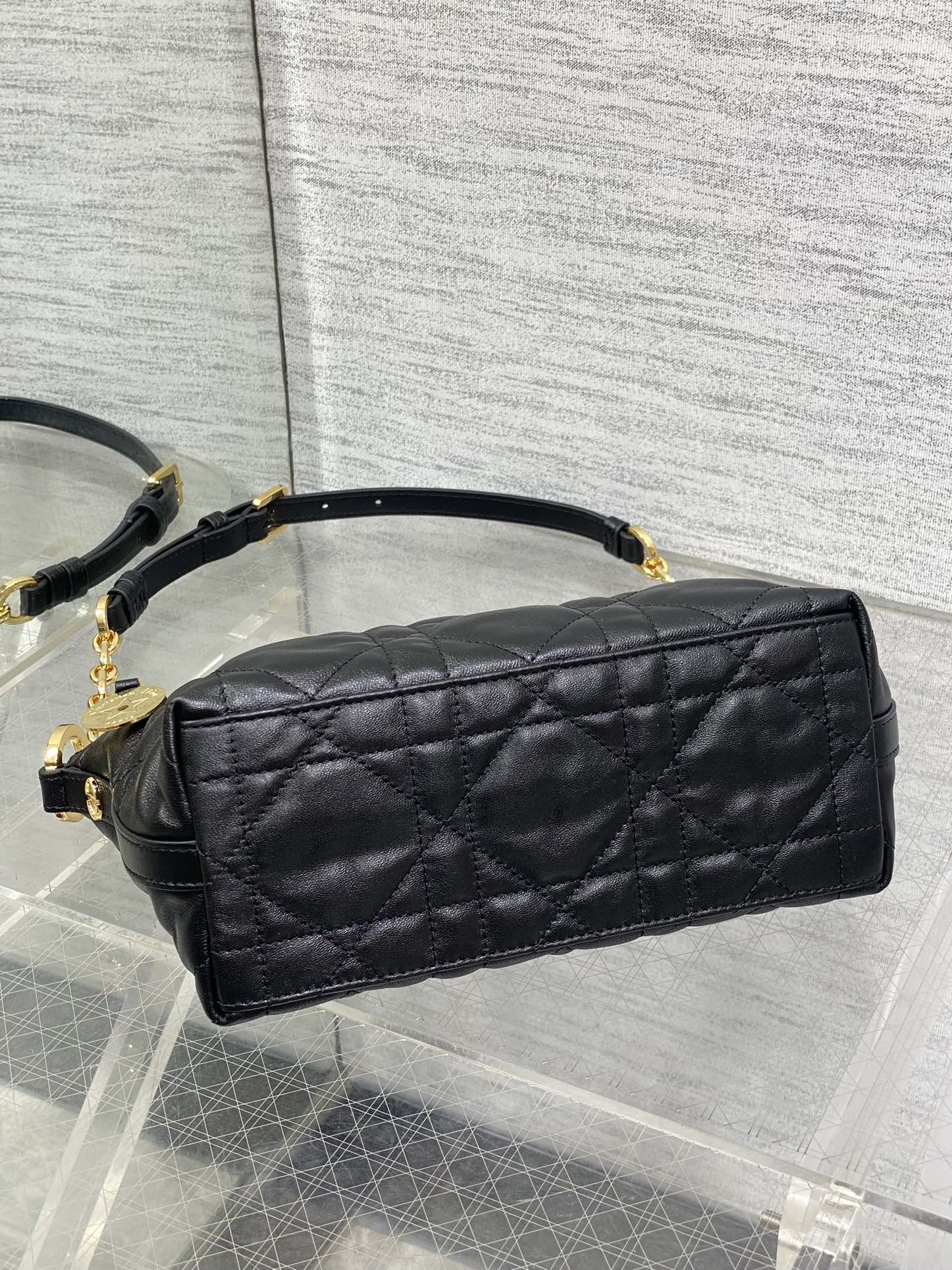 Diorstar Hobo Bag with Chain -S3202 - Black Macrocannage Lambskin - Default Title - View 8