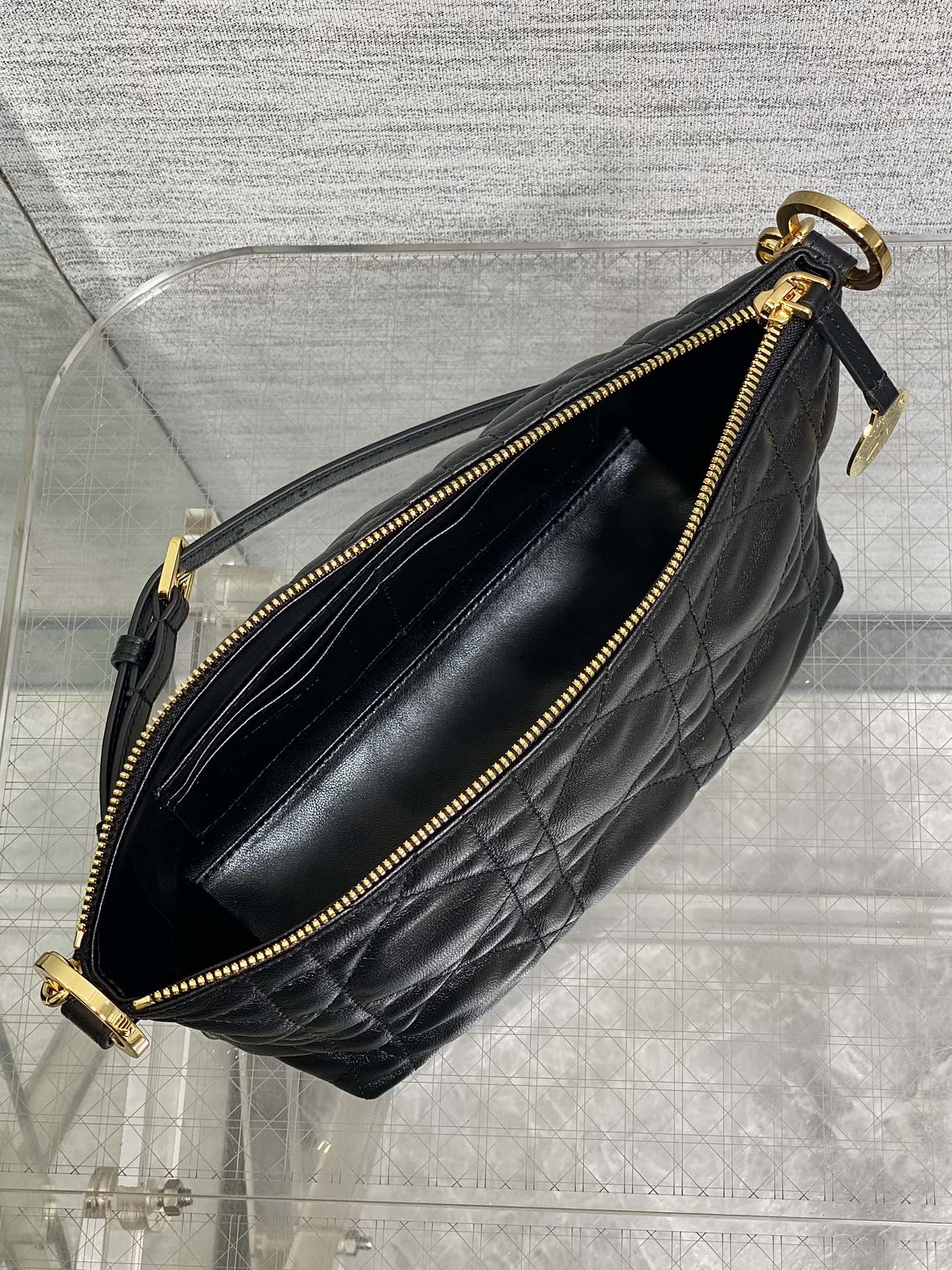 Diorstar Hobo Bag with Chain -S3202 - Black Macrocannage Lambskin - Default Title - View 9