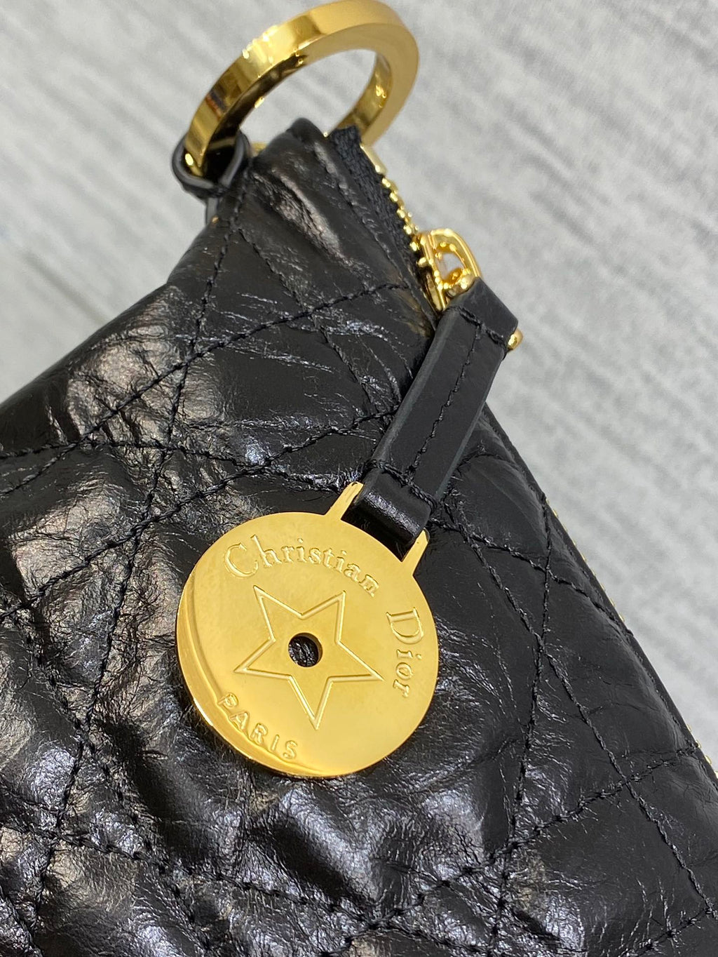 Diorstar Hobo Bag with Chain -S3202 - Black Macrocannage Crinkled Calfskin - Default Title - View 4