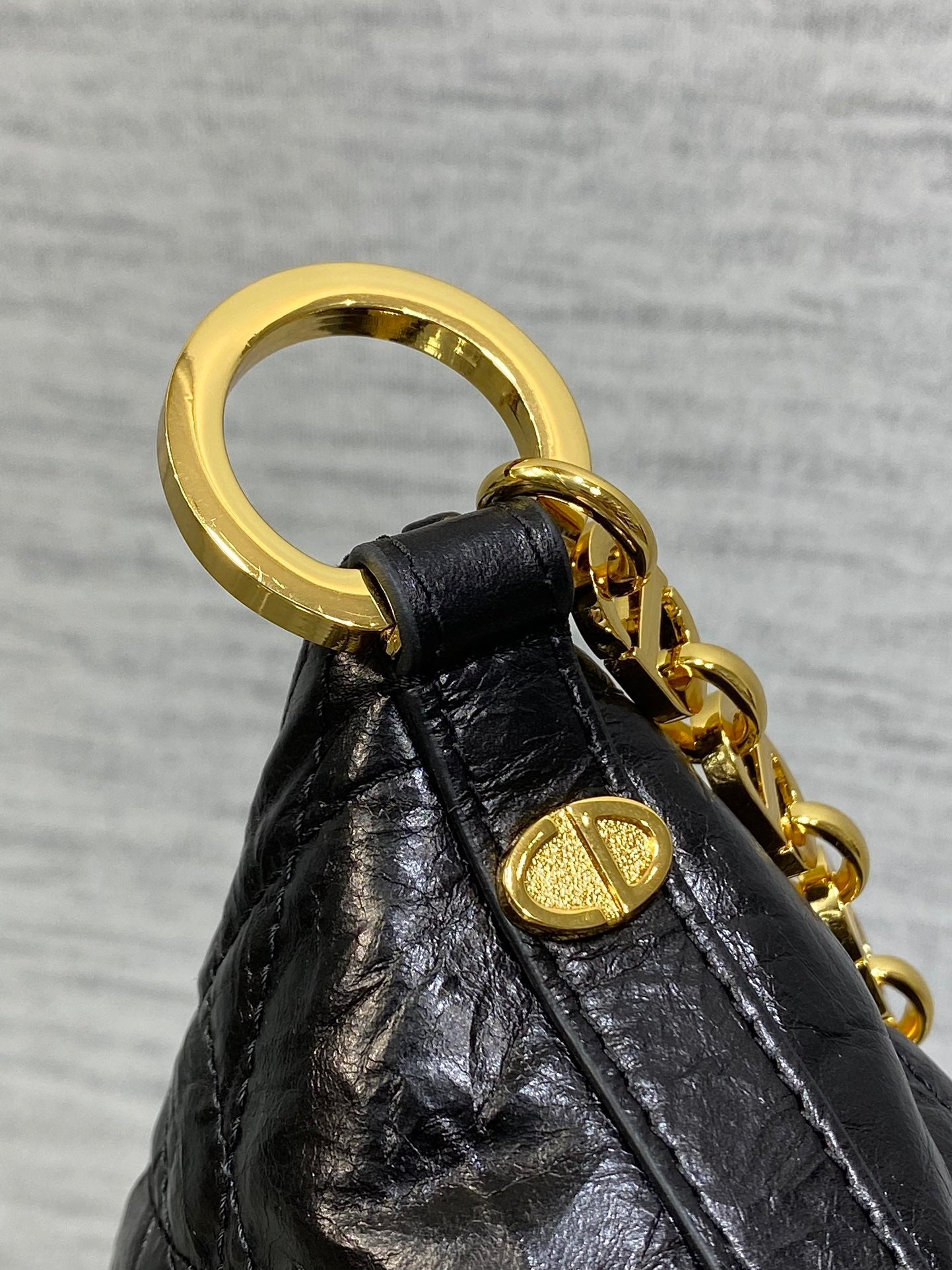 Diorstar Hobo Bag with Chain -S3202 - Black Macrocannage Crinkled Calfskin - Default Title - View 6