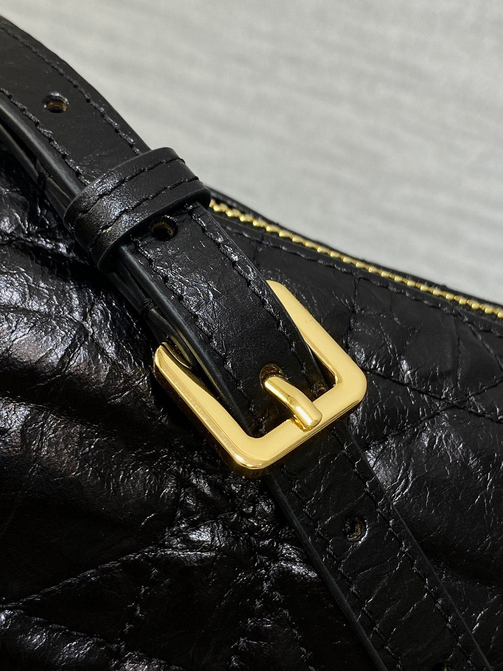 Diorstar Hobo Bag with Chain -S3202 - Black Macrocannage Crinkled Calfskin - Default Title - View 7