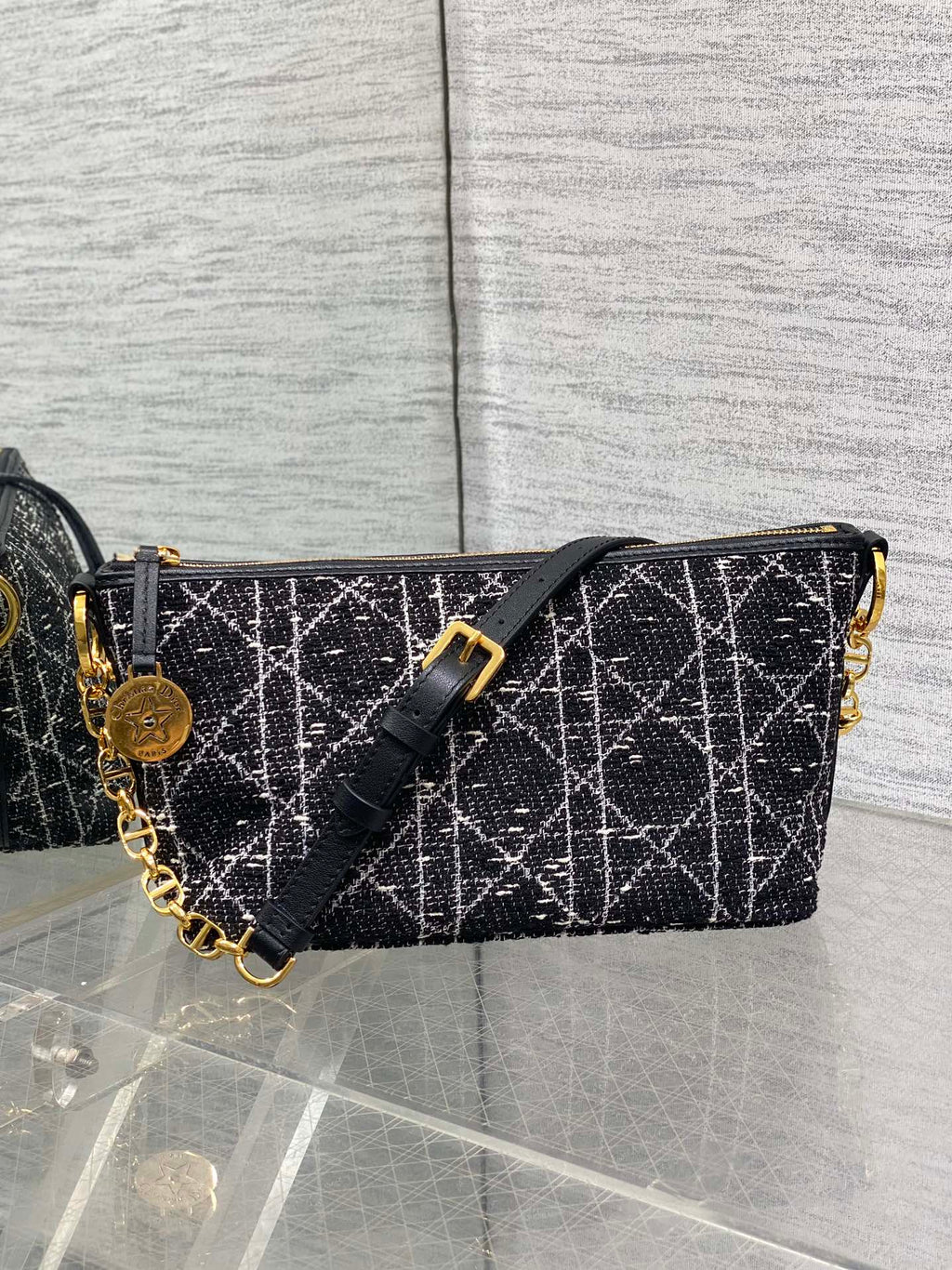Diorstar Hobo Bag with Chain -S3202 - Black Caro Tweed - Default Title - View 2