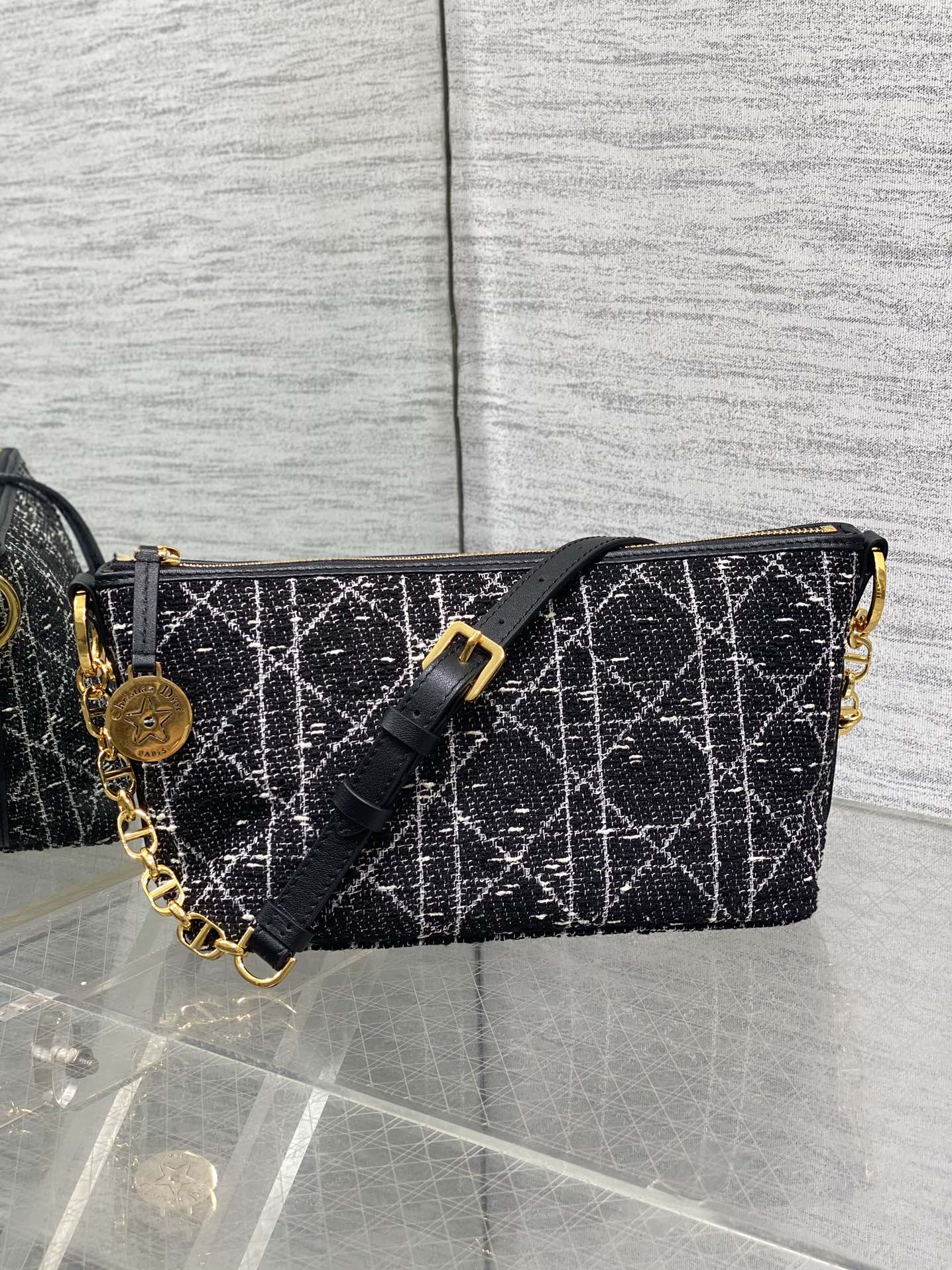 Diorstar Hobo Bag with Chain -S3202 - Black Caro Tweed - Default Title - View 2