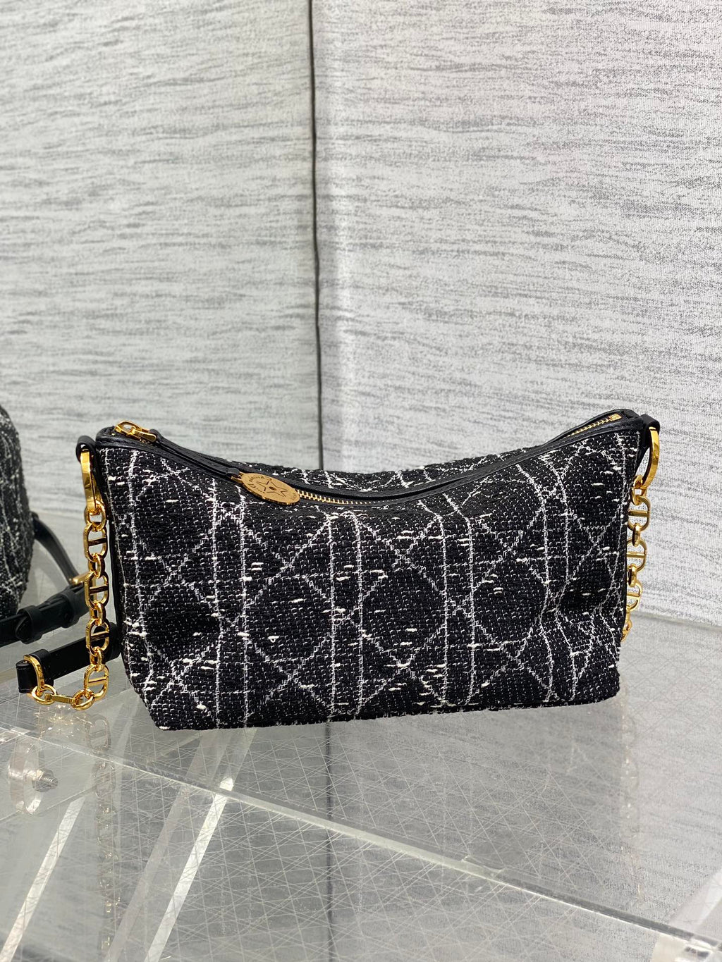 Diorstar Hobo Bag with Chain -S3202 - Black Caro Tweed - Default Title - View 3