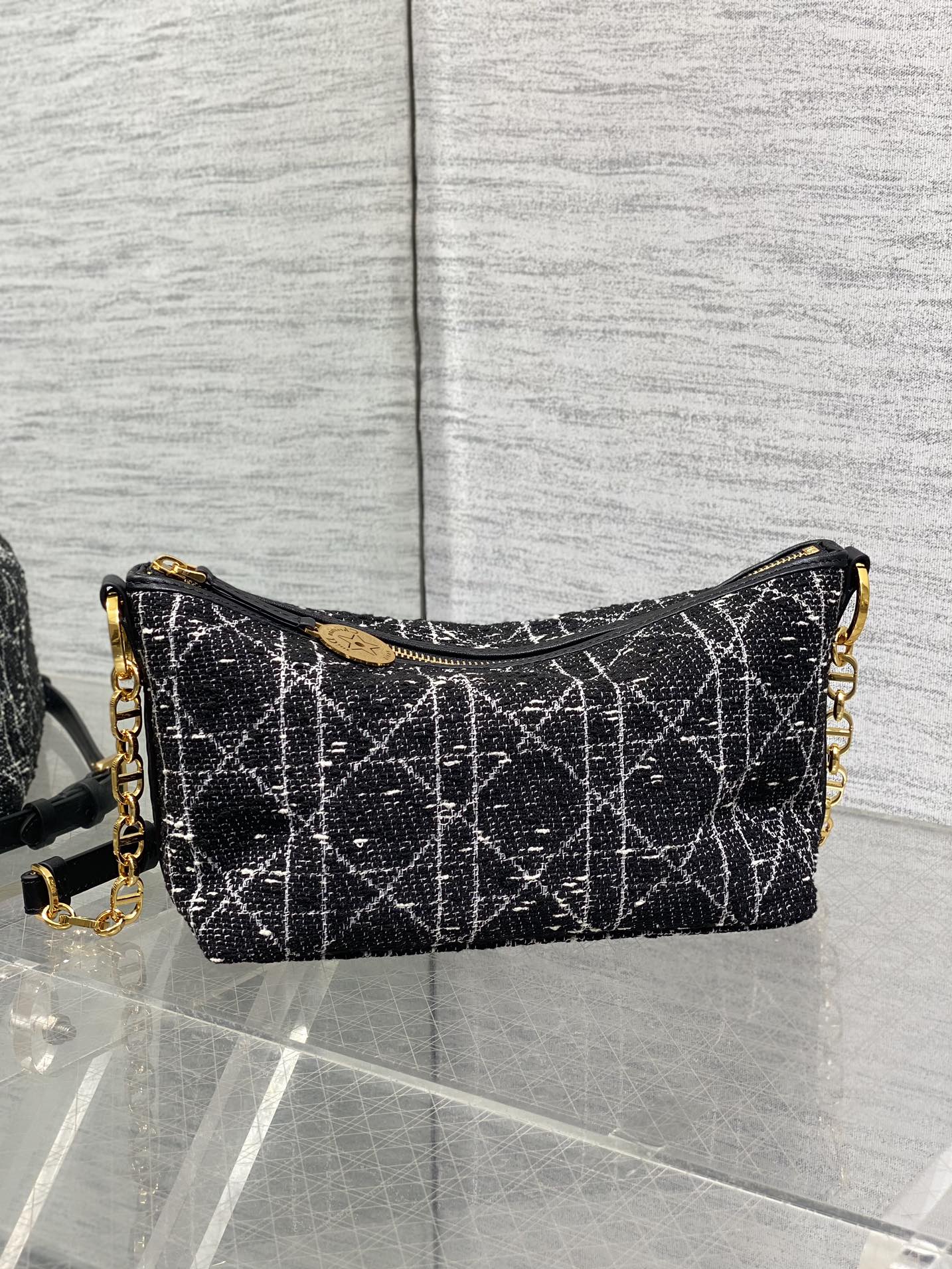 Diorstar Hobo Bag with Chain -S3202 - Black Caro Tweed - Default Title - View 3