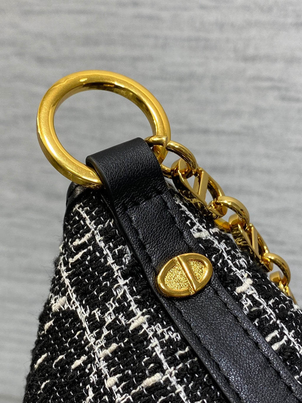 Diorstar Hobo Bag with Chain -S3202 - Black Caro Tweed - Default Title - View 6