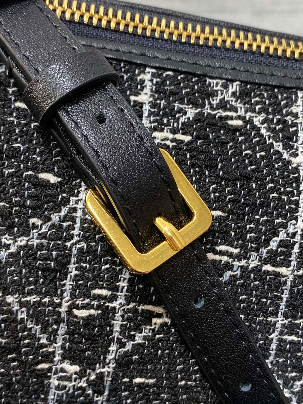 Diorstar Hobo Bag with Chain -S3202 - Black Caro Tweed - Default Title - View 7