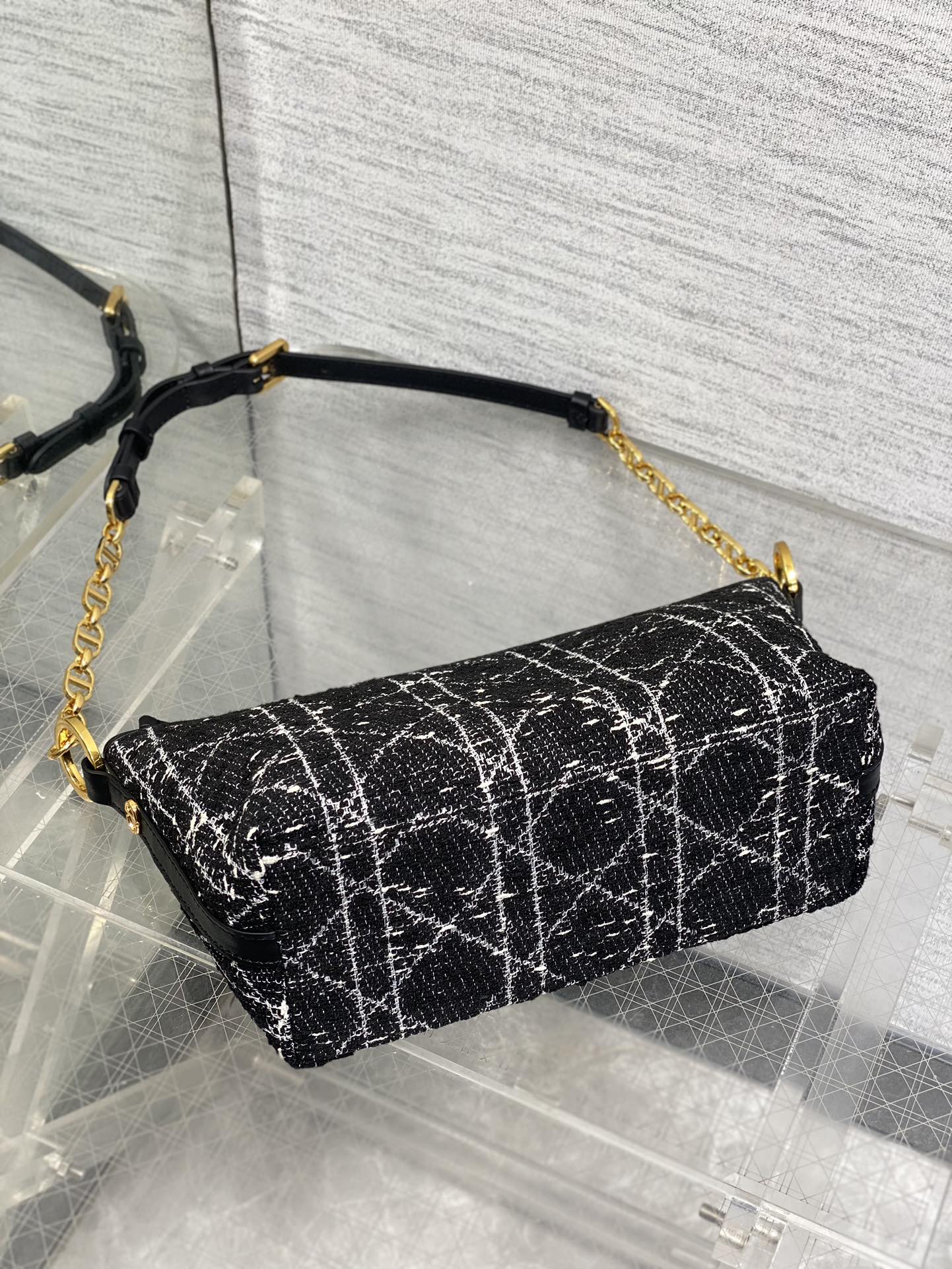 Diorstar Hobo Bag with Chain -S3202 - Black Caro Tweed - Default Title - View 8