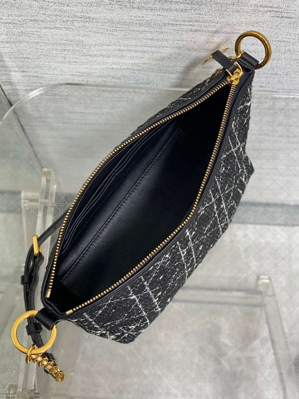 Diorstar Hobo Bag with Chain -S3202 - Black Caro Tweed - Default Title - View 9