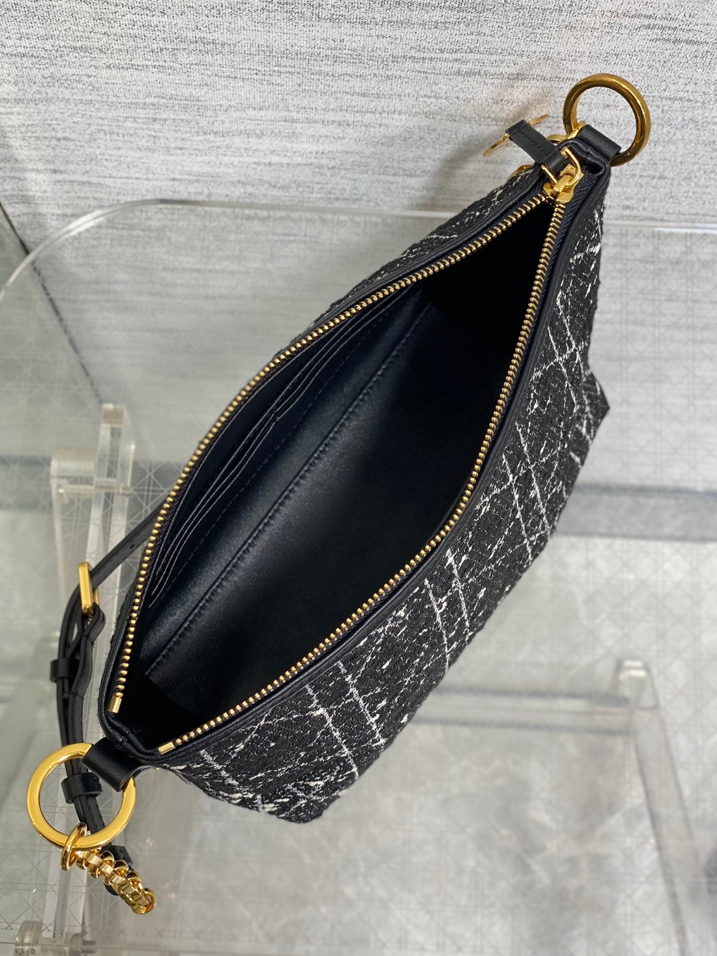 Diorstar Hobo Bag with Chain -S3202 - Black Caro Tweed - Default Title - View 9