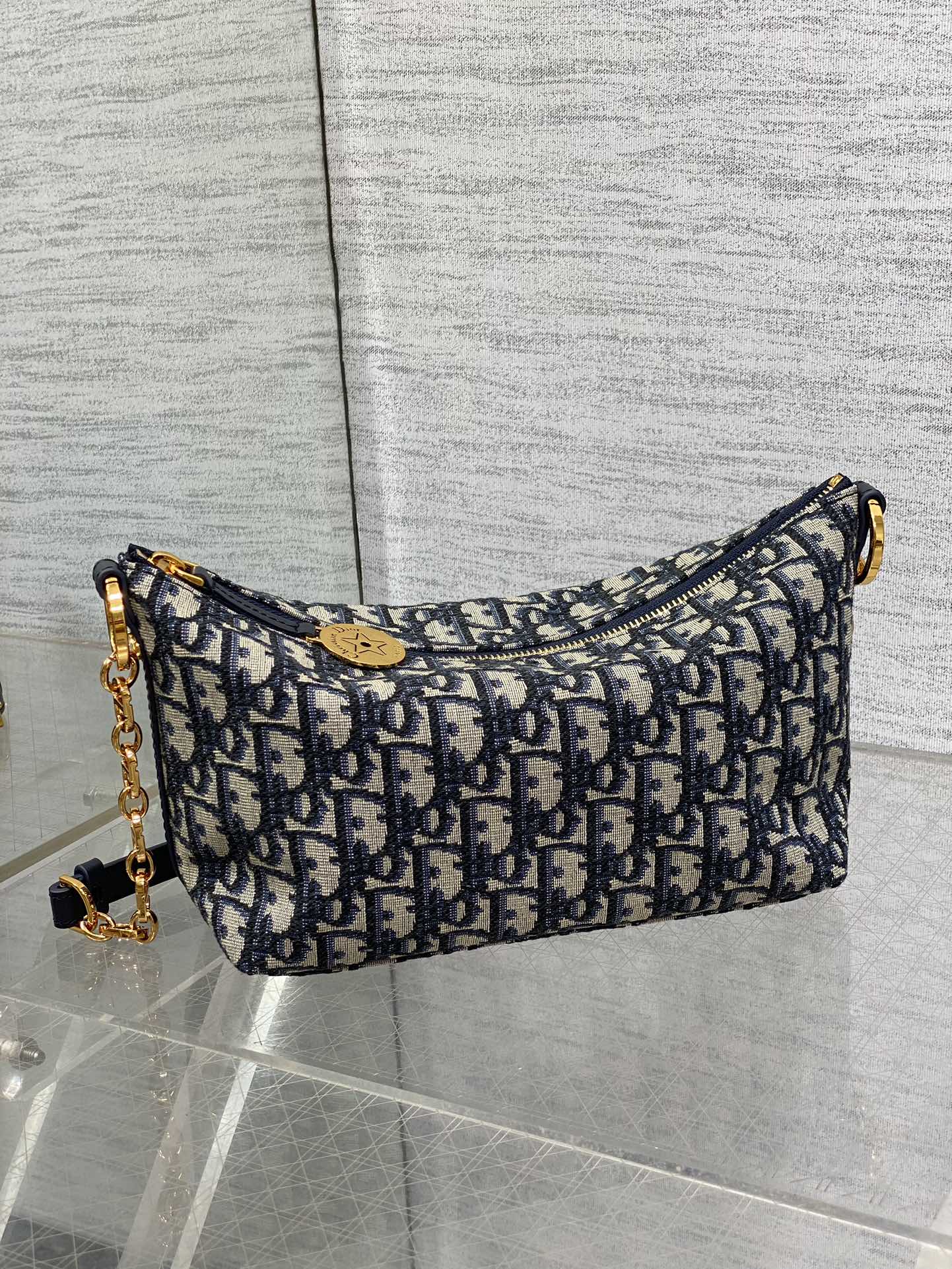 Diorstar Hobo Bag with Chain -S3202 - Blue Dior Oblique Jacquard - Default Title - View 3