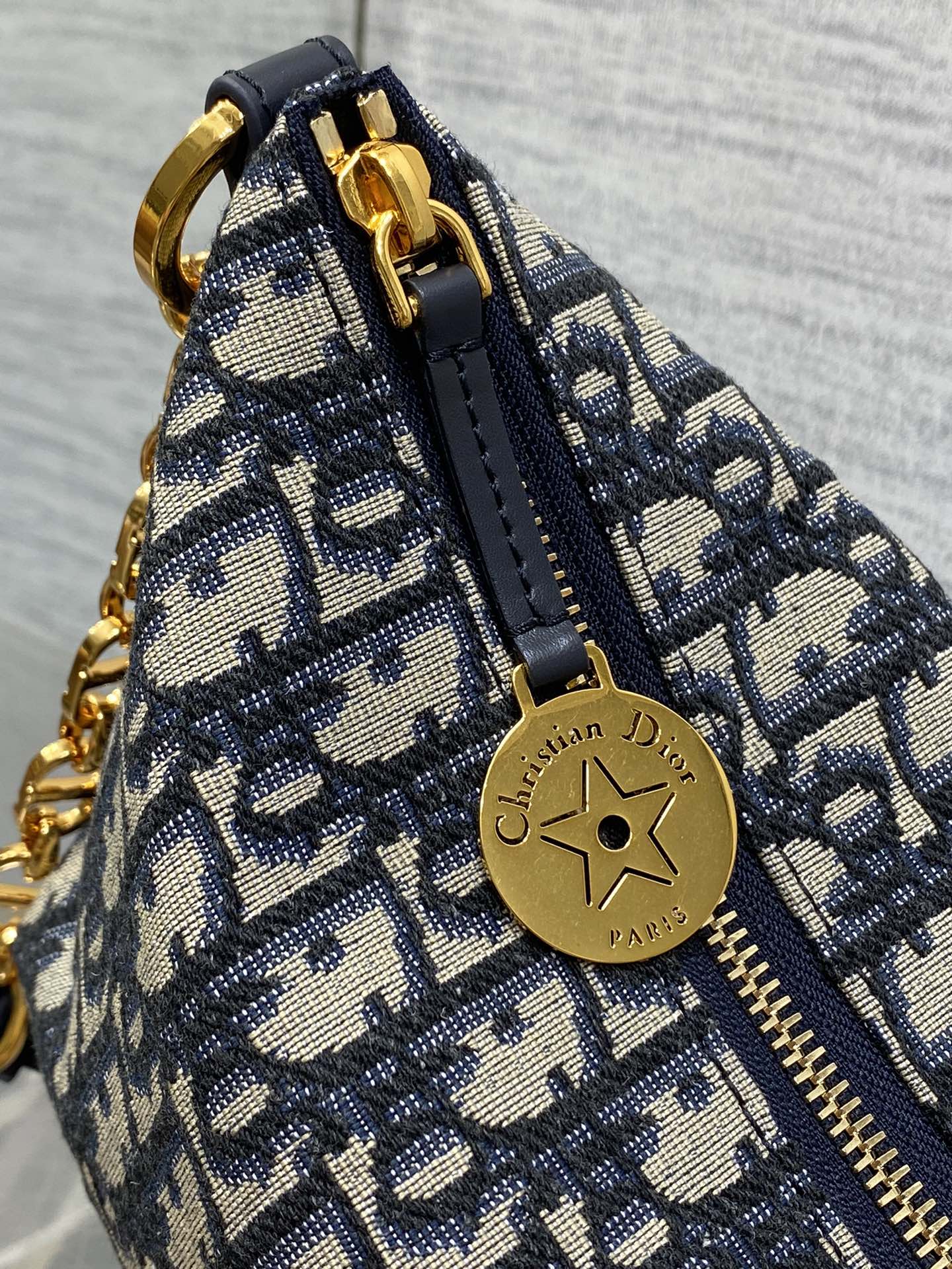 Diorstar Hobo Bag with Chain -S3202 - Blue Dior Oblique Jacquard - Default Title - View 4