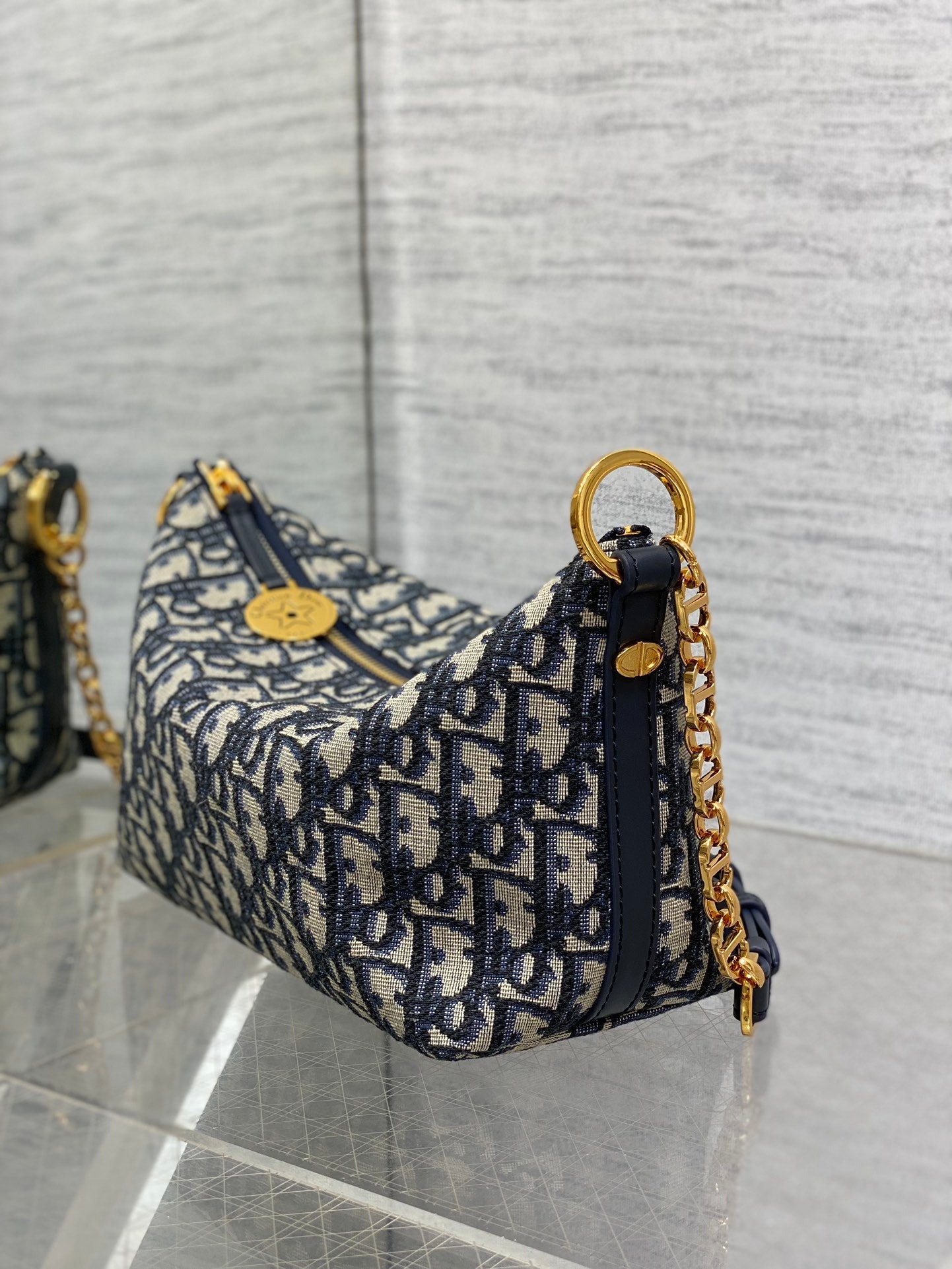 Diorstar Hobo Bag with Chain -S3202 - Blue Dior Oblique Jacquard - Default Title - View 5