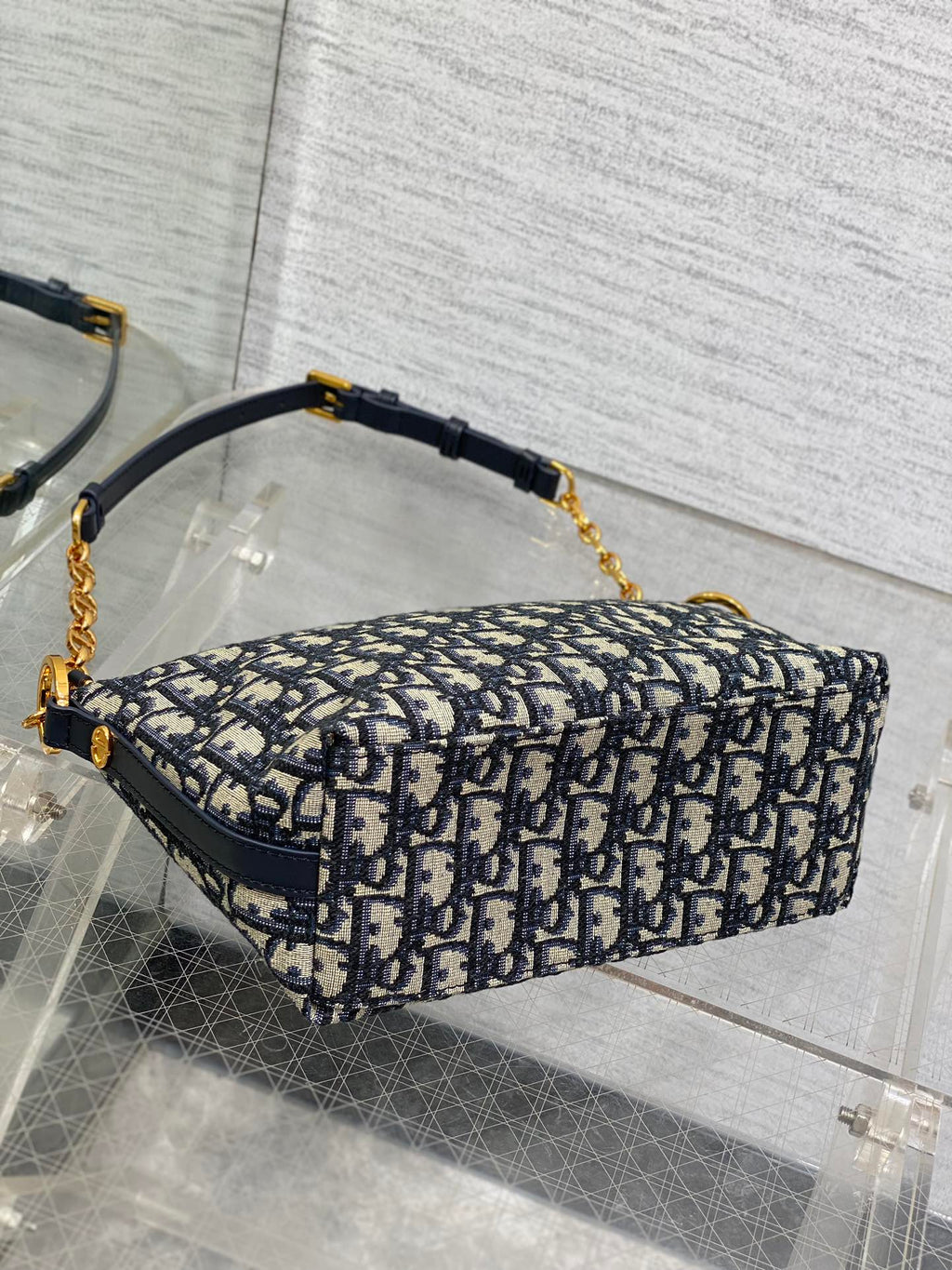 Diorstar Hobo Bag with Chain -S3202 - Blue Dior Oblique Jacquard - Default Title - View 8