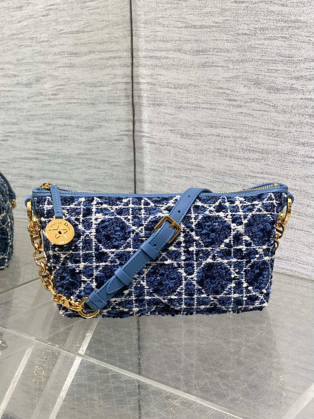 Diorstar Hobo Bag with Chain -S3202 - Blue Caro Tweed - Default Title - View 2