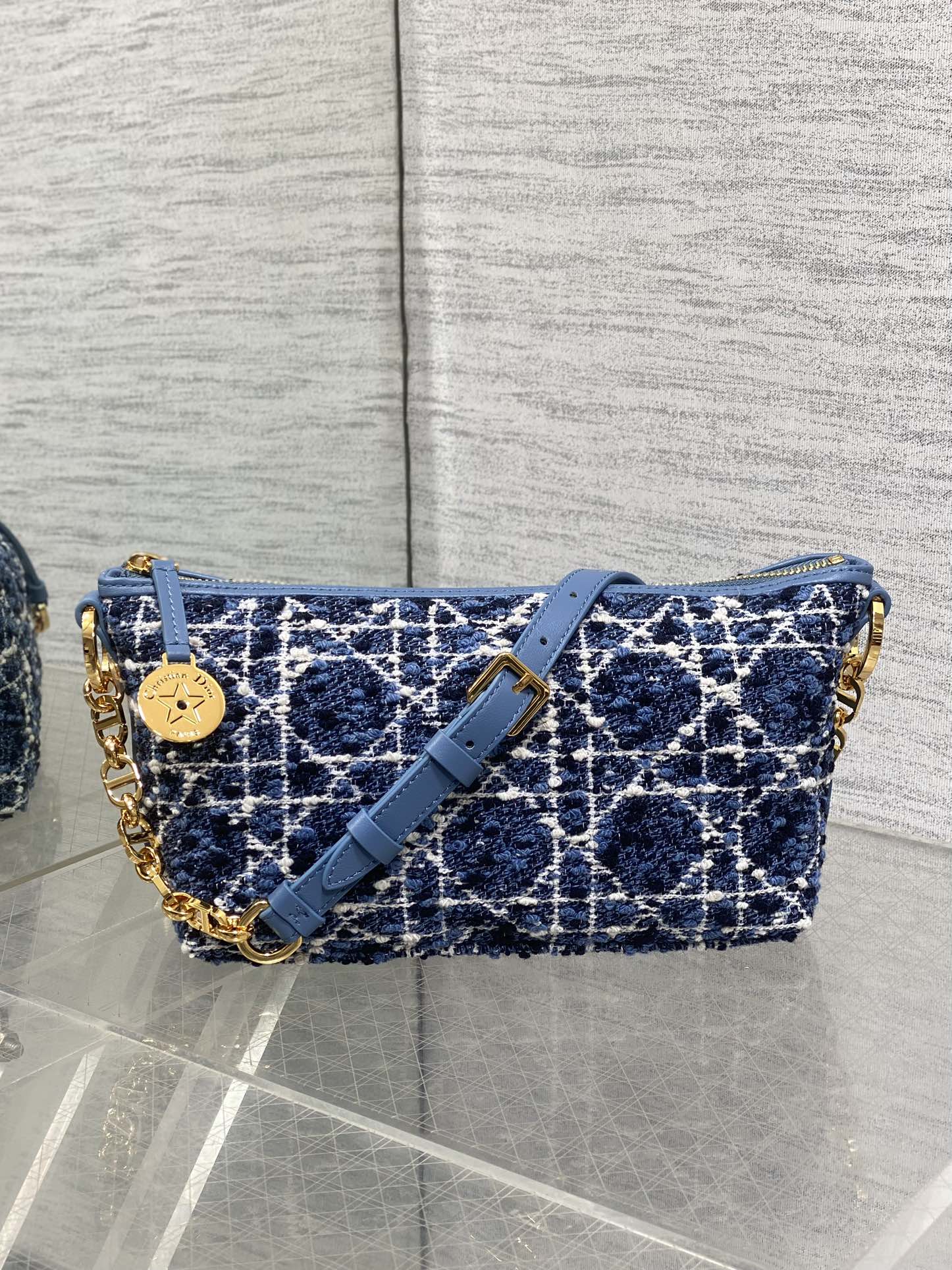 Diorstar Hobo Bag with Chain -S3202 - Blue Caro Tweed - Default Title - View 2