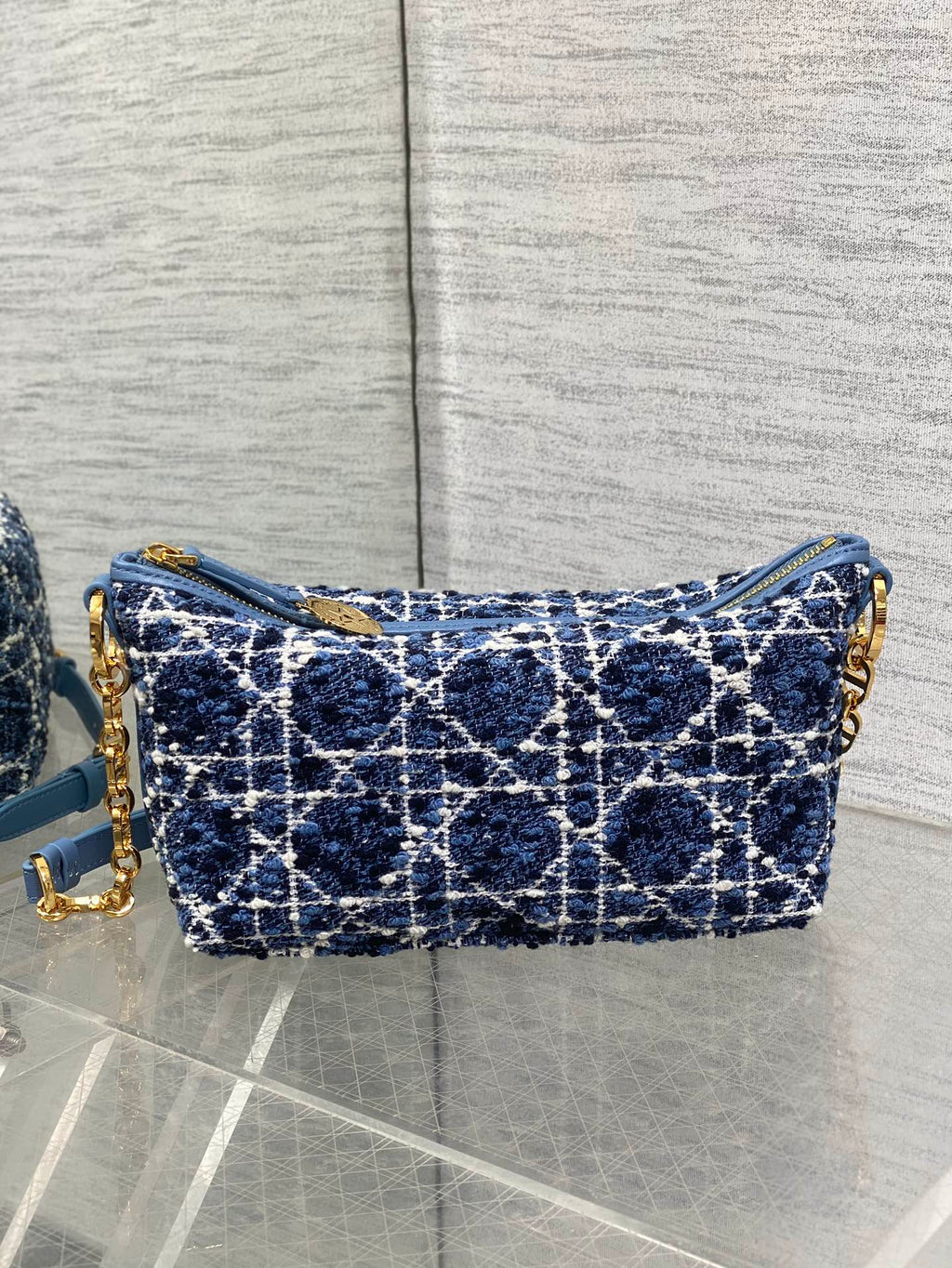 Diorstar Hobo Bag with Chain -S3202 - Blue Caro Tweed - Default Title - View 3