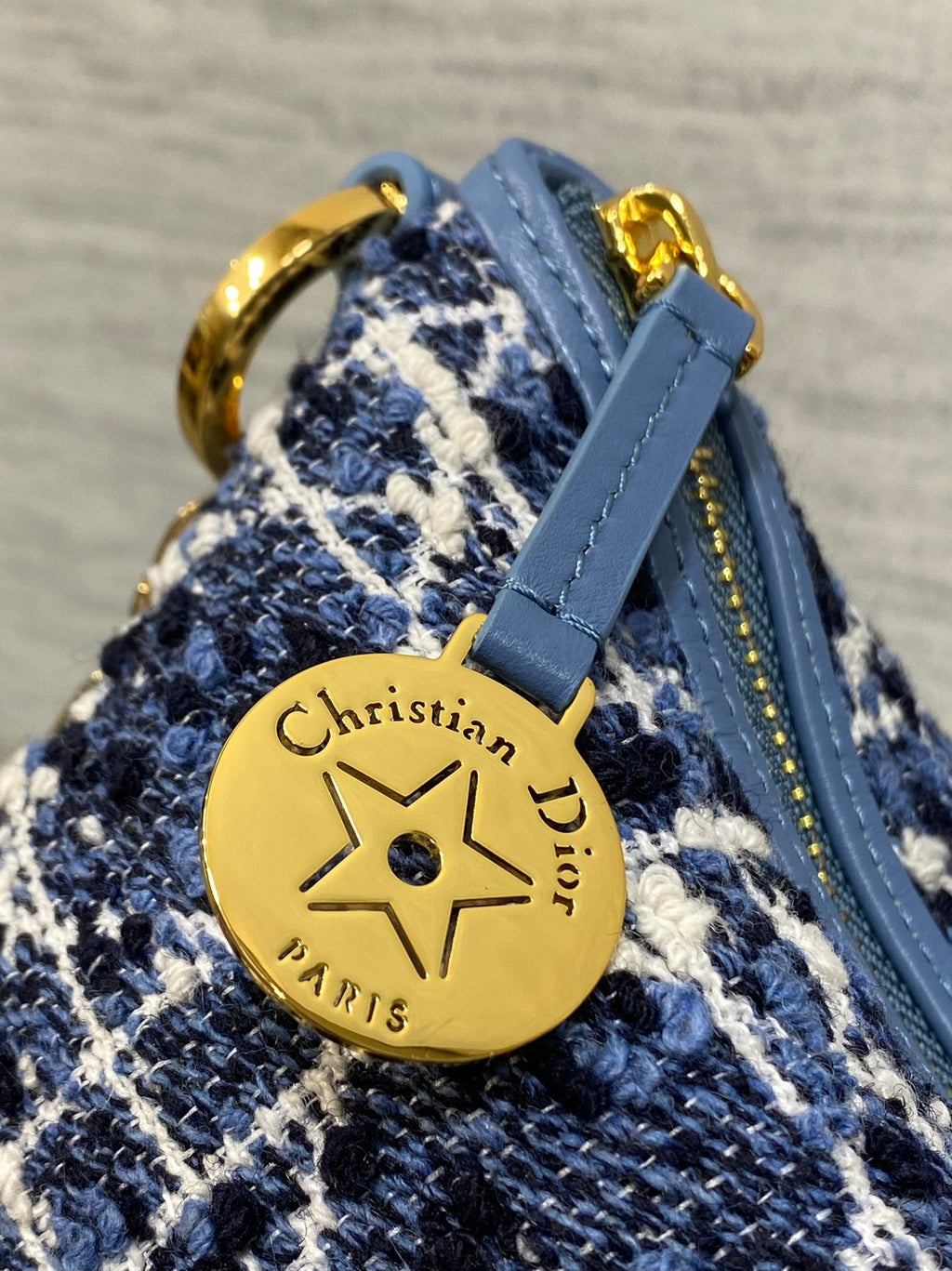 Diorstar Hobo Bag with Chain -S3202 - Blue Caro Tweed - Default Title - View 4