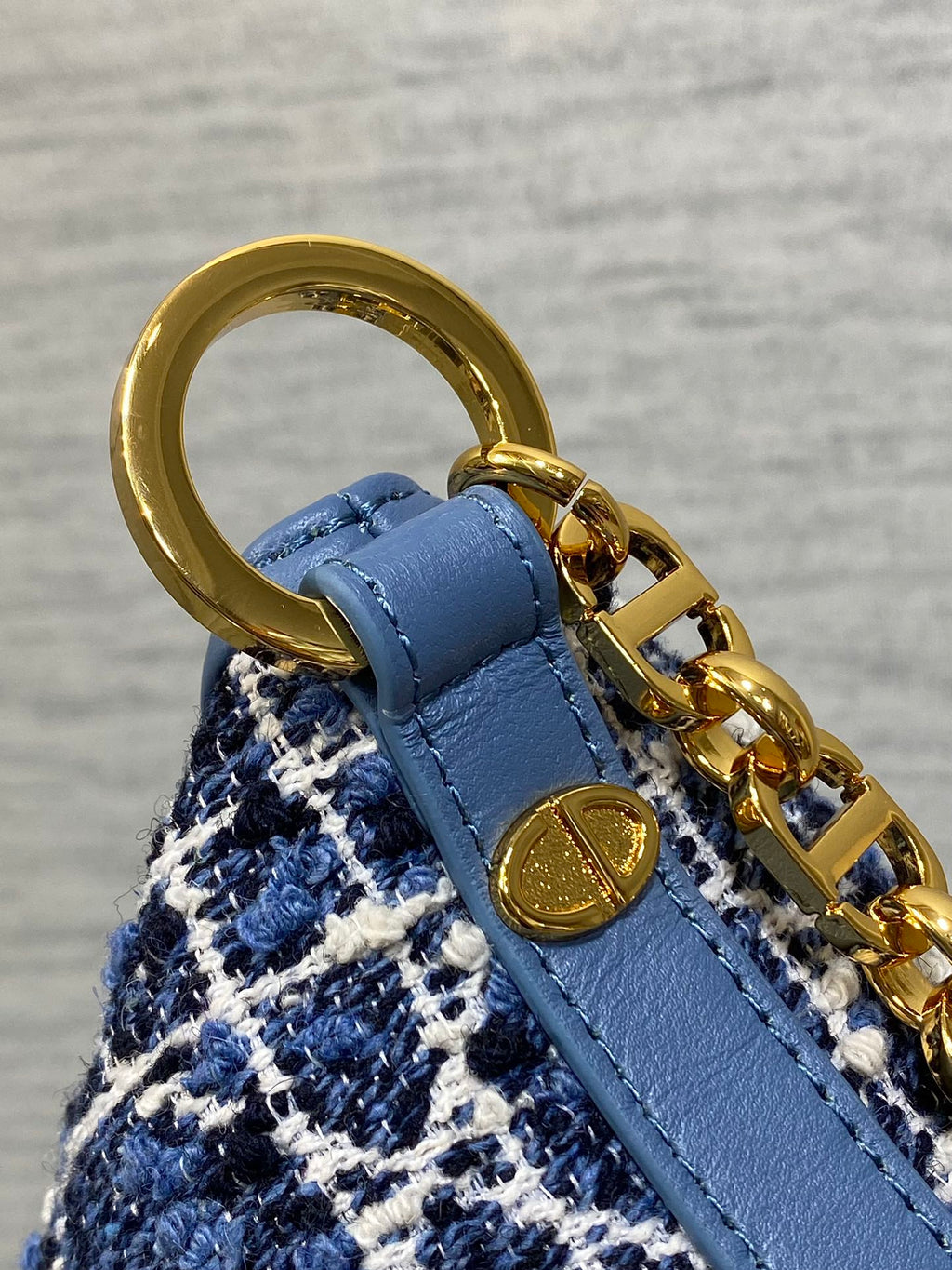 Diorstar Hobo Bag with Chain -S3202 - Blue Caro Tweed - Default Title - View 6