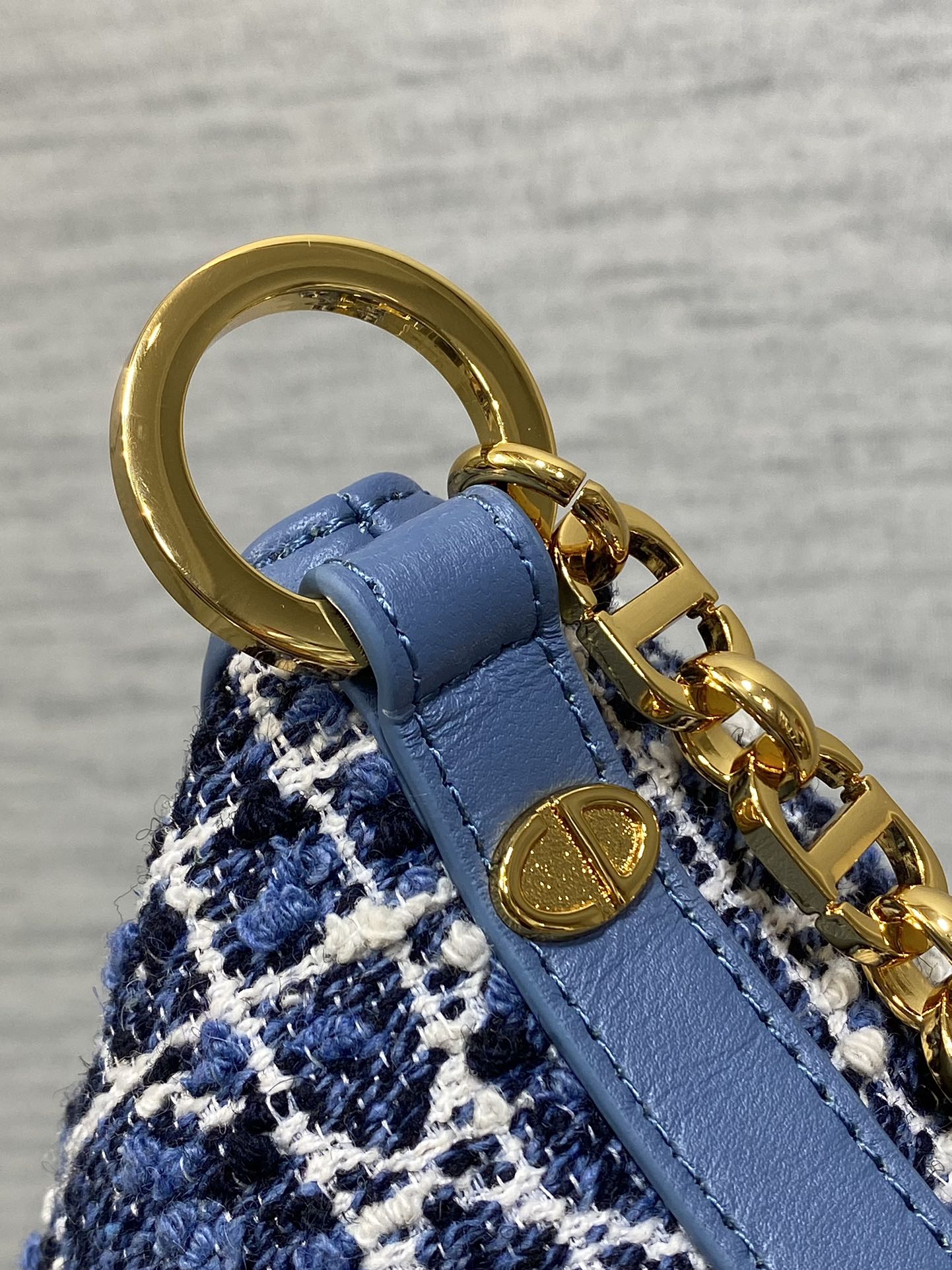 Diorstar Hobo Bag with Chain -S3202 - Blue Caro Tweed - Default Title - View 6