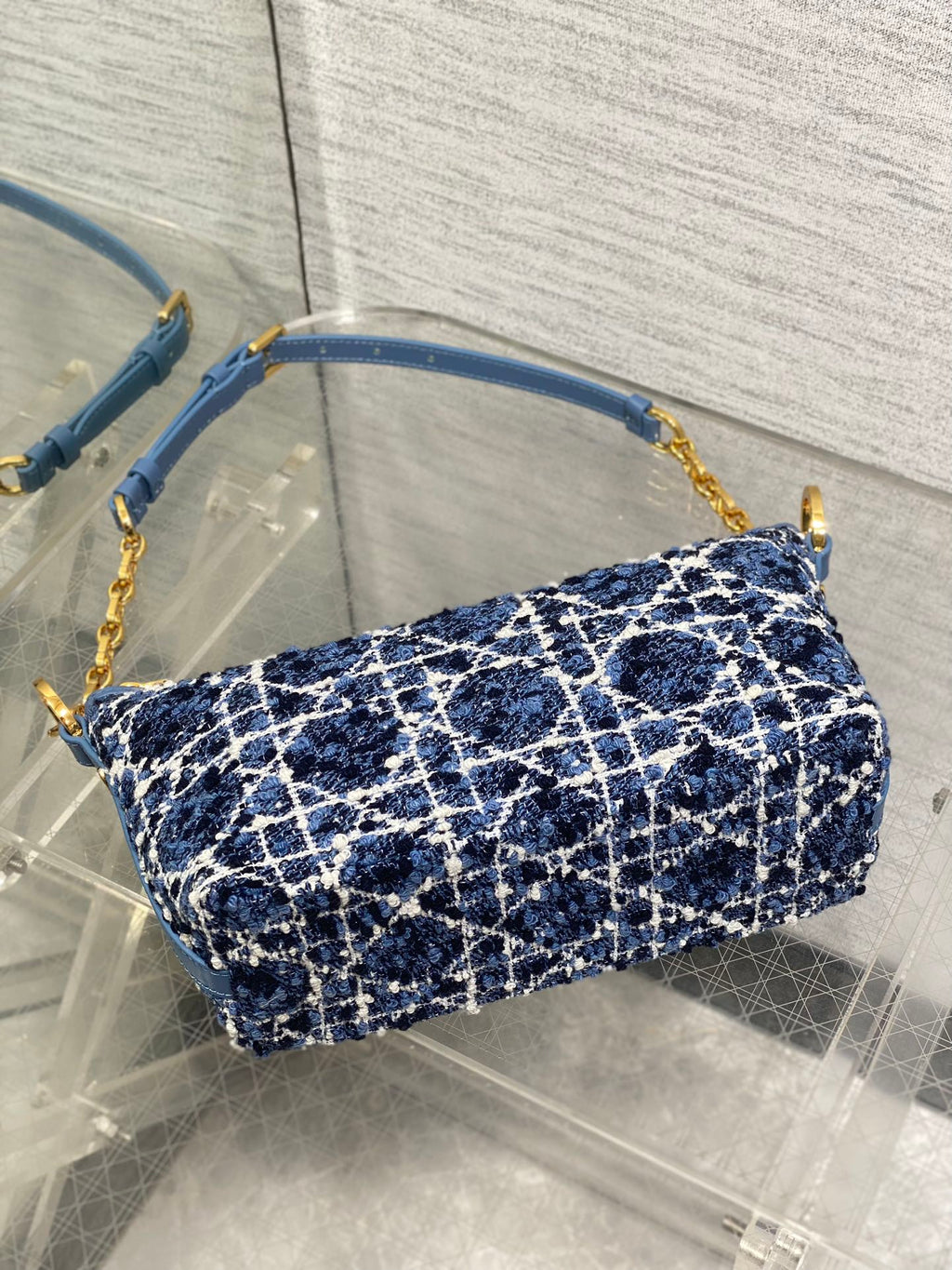 Diorstar Hobo Bag with Chain -S3202 - Blue Caro Tweed - Default Title - View 8
