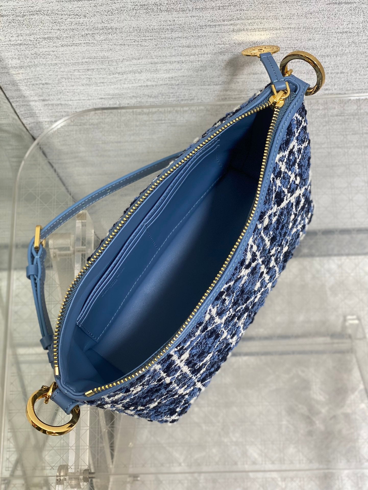 Diorstar Hobo Bag with Chain -S3202 - Blue Caro Tweed - Default Title - View 9
