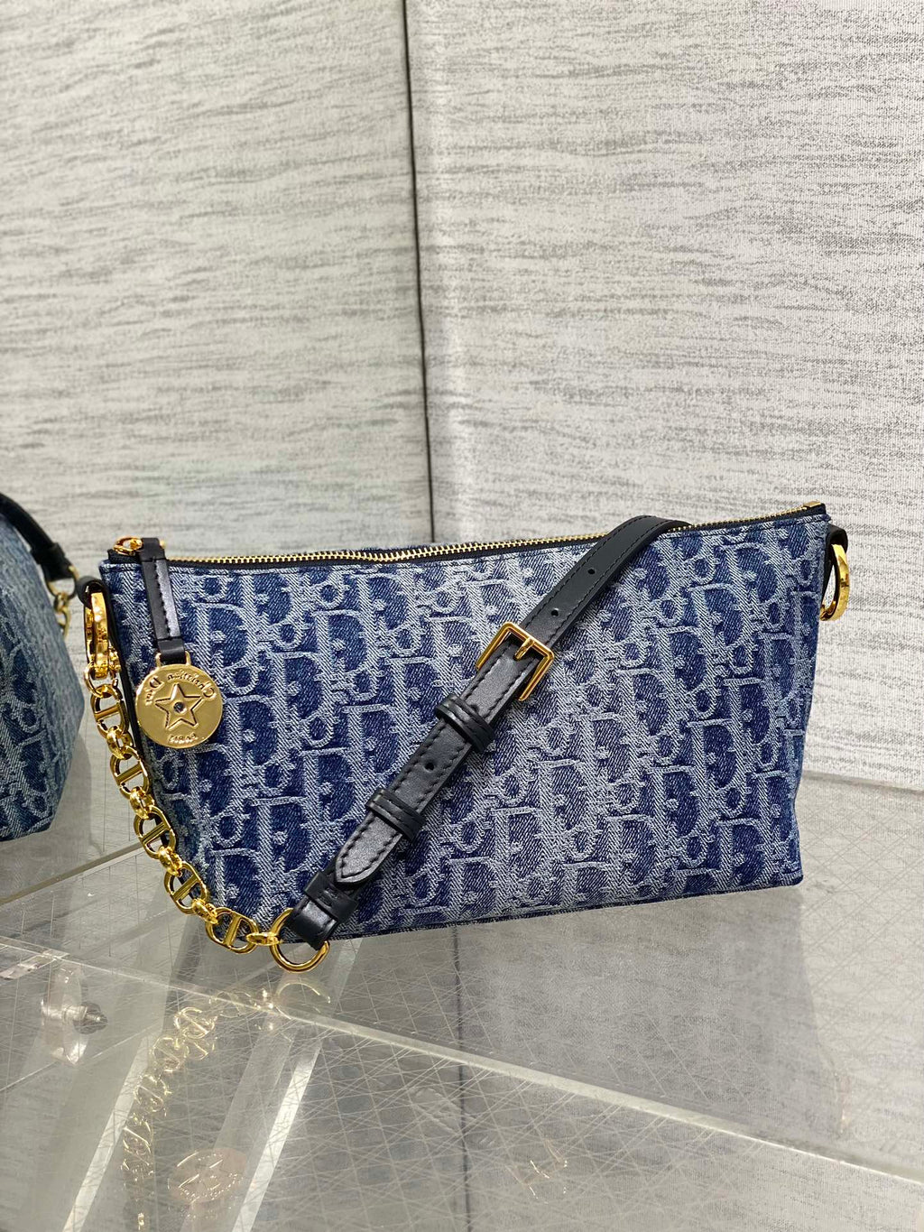 Diorstar Hobo Bag with Chain -S3202 - Blue Denim Oblique Jacquard - Default Title - View 2