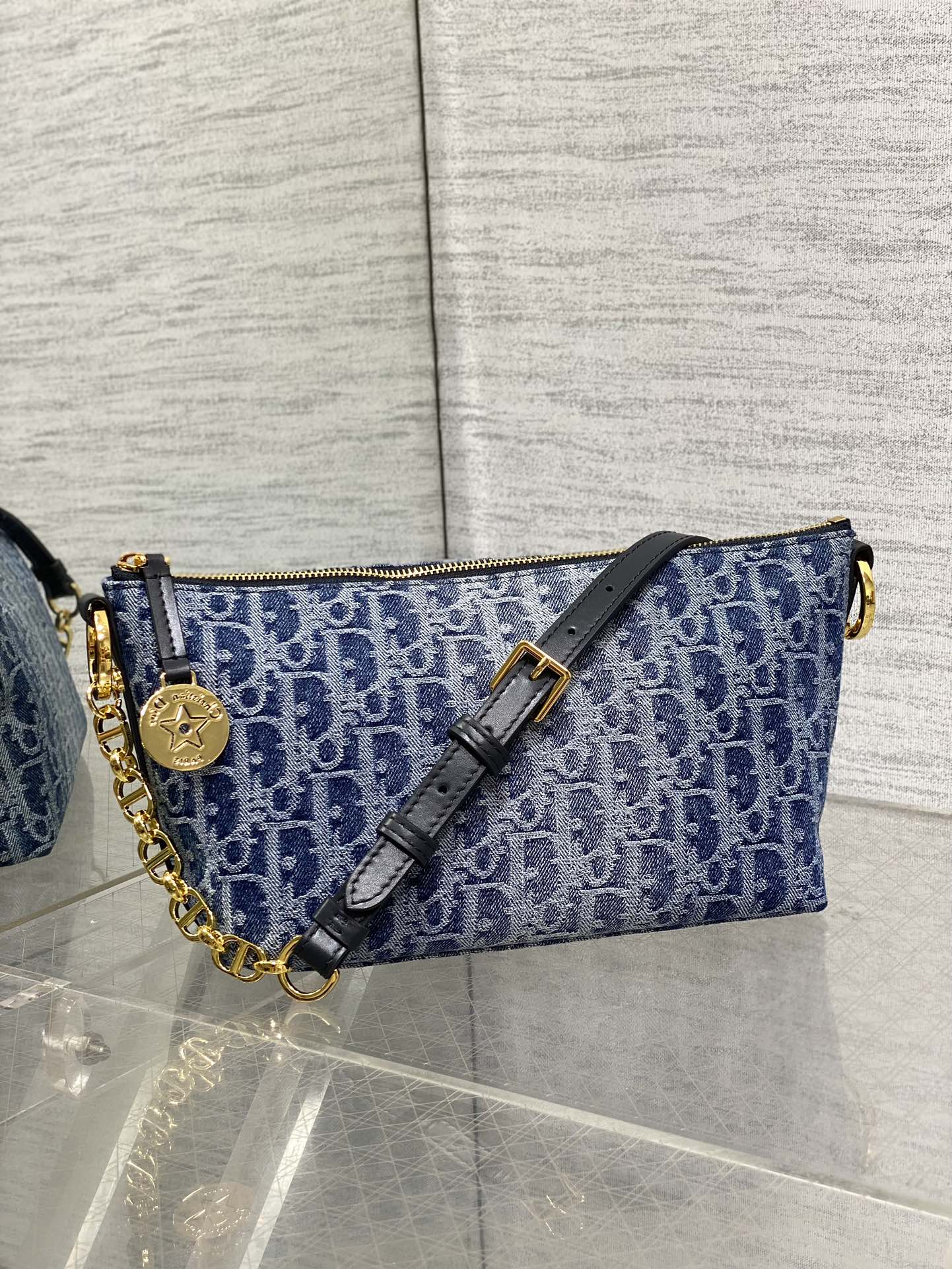Diorstar Hobo Bag with Chain -S3202 - Blue Denim Oblique Jacquard - Default Title - View 2