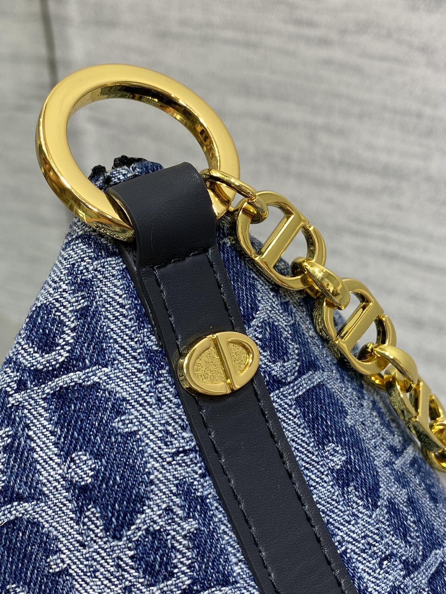 Diorstar Hobo Bag with Chain -S3202 - Blue Denim Oblique Jacquard - Default Title - View 6