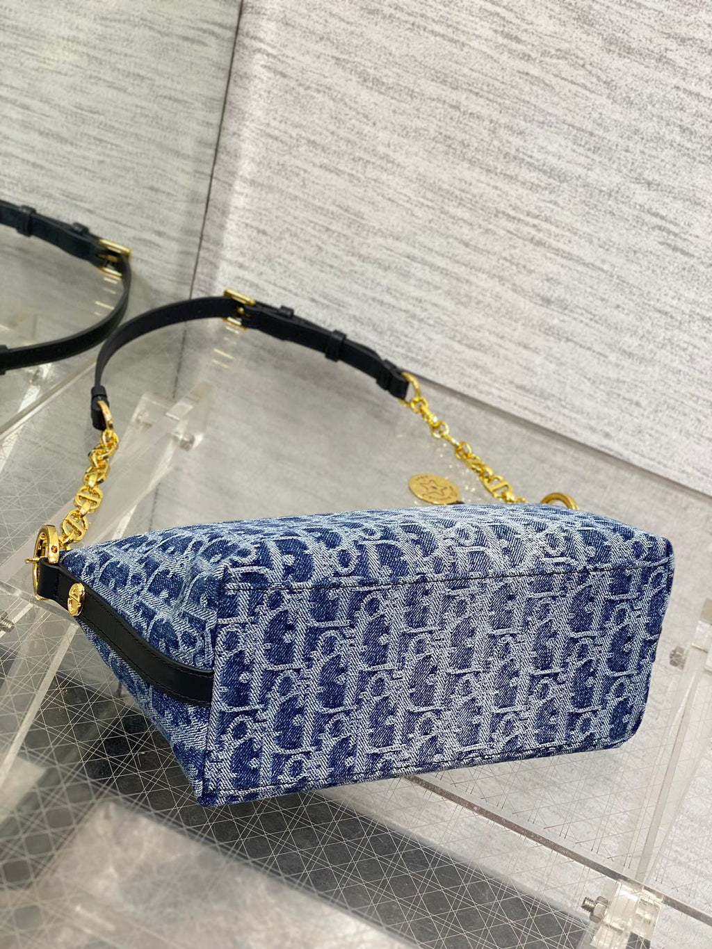 Diorstar Hobo Bag with Chain -S3202 - Blue Denim Oblique Jacquard - Default Title - View 8