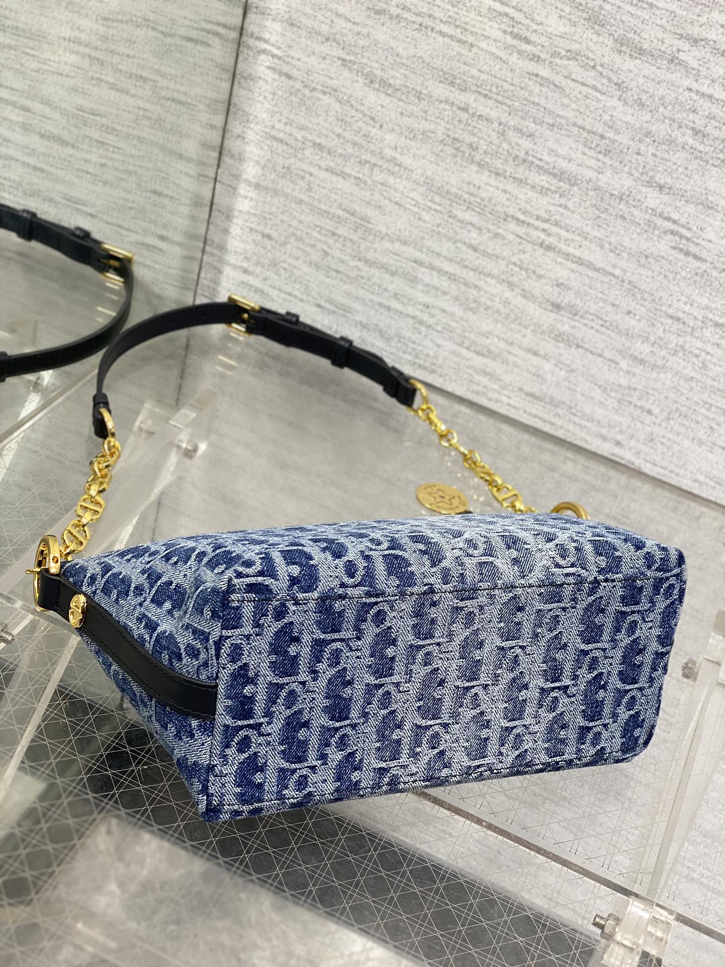Diorstar Hobo Bag with Chain -S3202 - Blue Denim Oblique Jacquard - Default Title - View 8