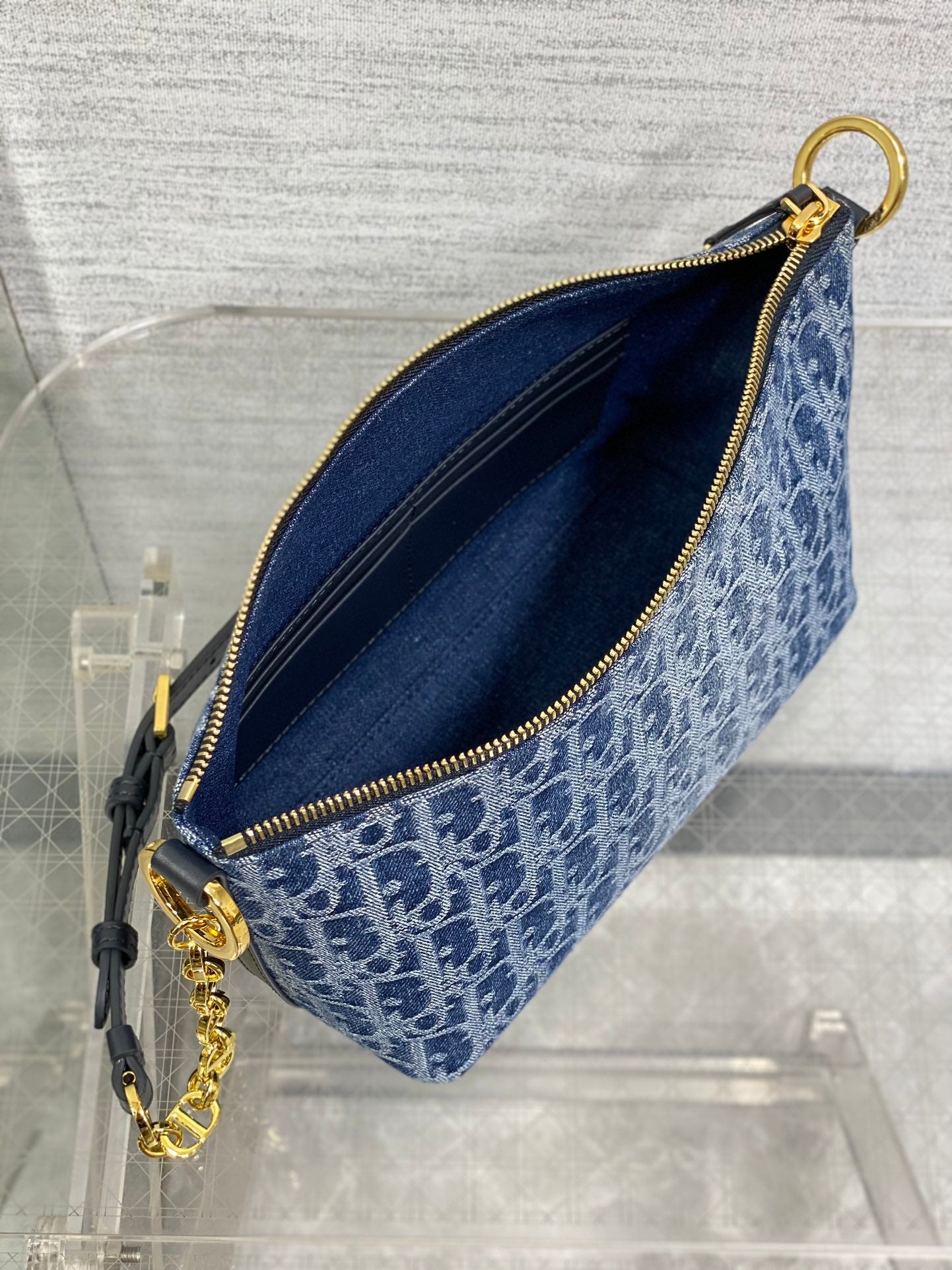 Diorstar Hobo Bag with Chain -S3202 - Blue Denim Oblique Jacquard - Default Title - View 9