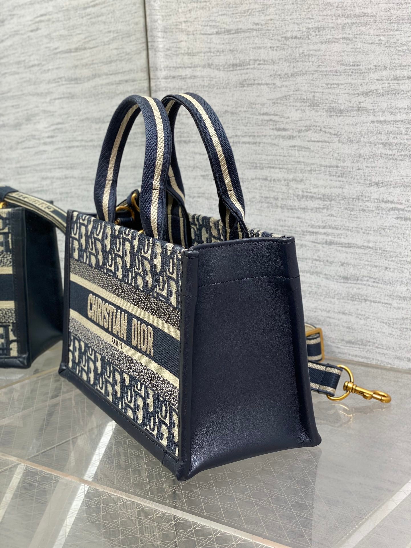 East-West Dior Book Tote with strap M1326 Blue Dior Oblique Embroidery
