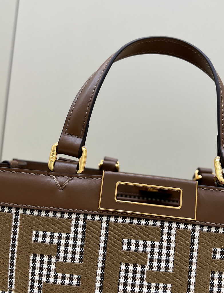 Fendi 8BH374 X-Tote Brown houndstooth wool shopper with FF embroidery - Default Title - View 6