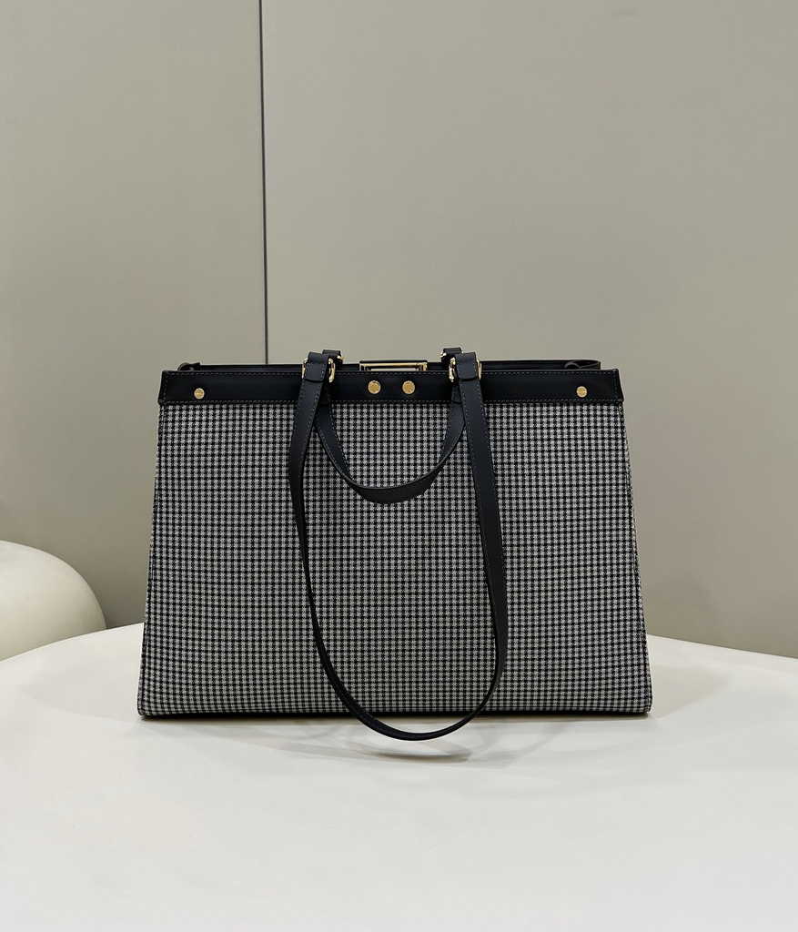 Fendi 8BH374 X-Tote Gray houndstooth wool shopper with FF embroidery - Default Title - View 4