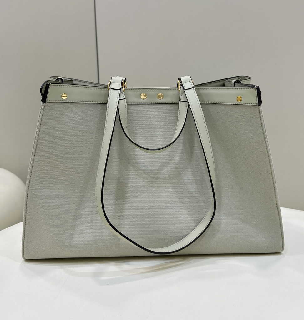 Fendi 8BH374 X-Tote Light green canvas shopper with FF embroidery - Default Title - View 2
