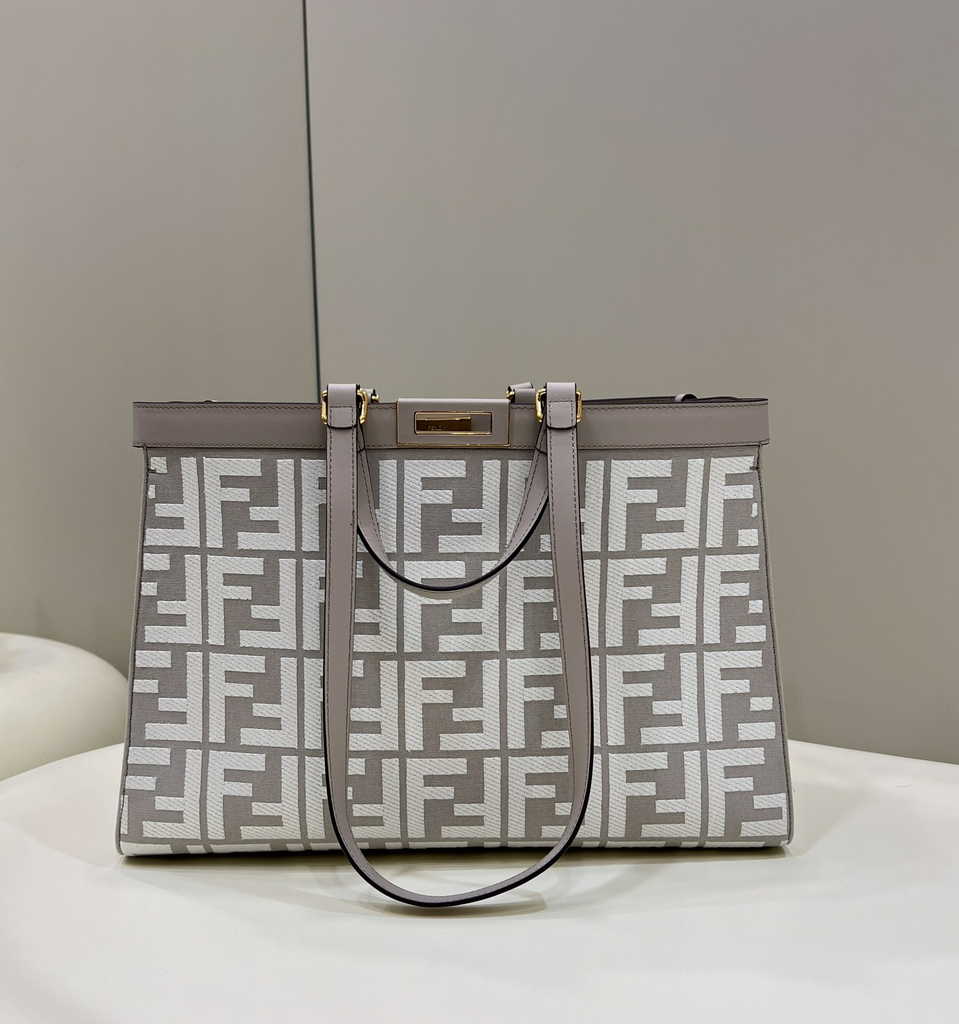 Fendi 8BH374 X-Tote gray canvas shopper with FF embroidery - Default Title - View 1