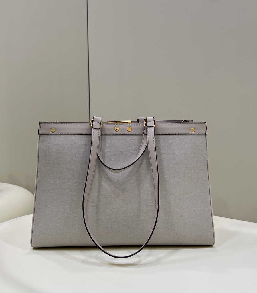 Fendi 8BH374 X-Tote gray canvas shopper with FF embroidery - Default Title - View 2
