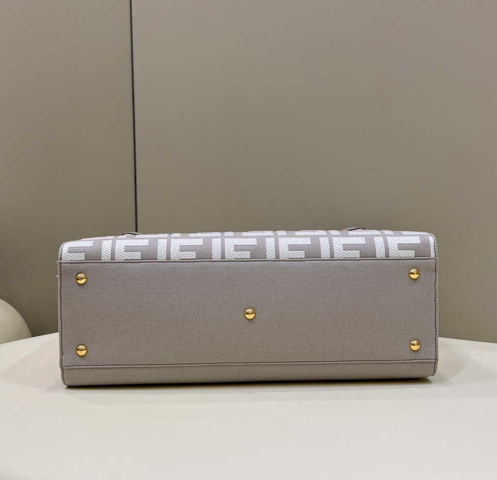 Fendi 8BH374 X-Tote gray canvas shopper with FF embroidery - Default Title - View 4