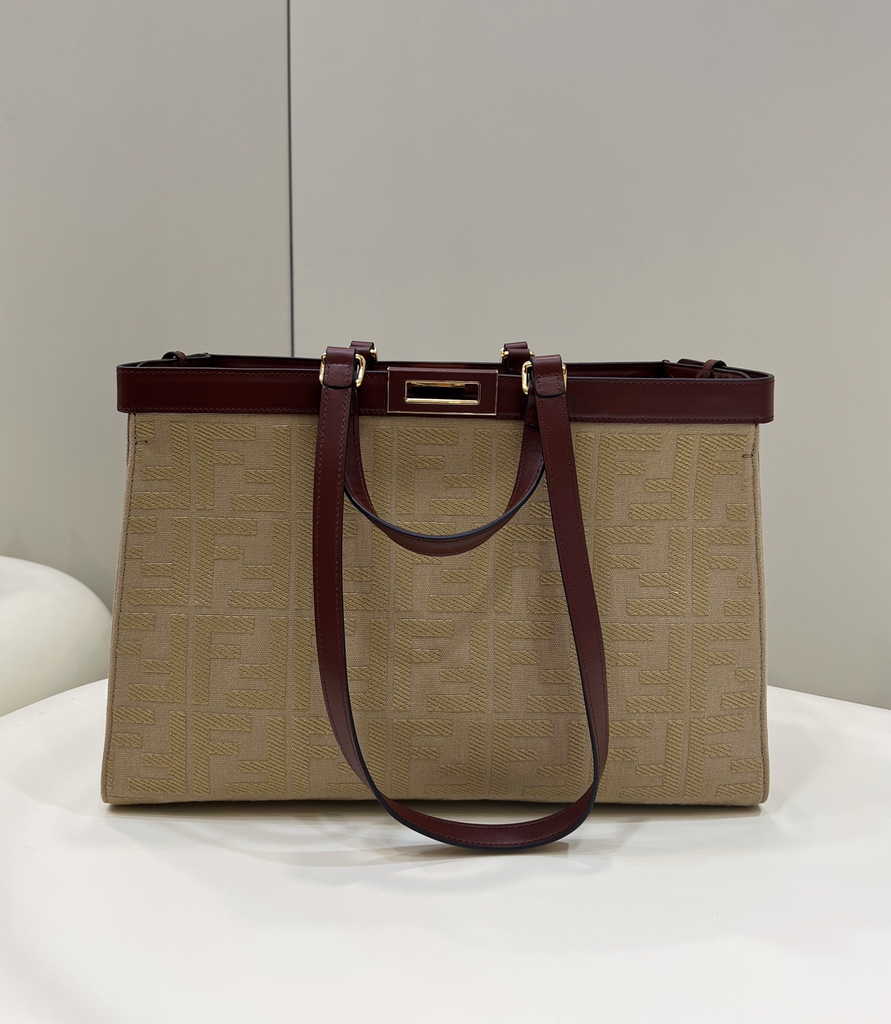 Fendi 8BH374 X-Tote Beige canvas bag with FF embroidery - Default Title - View 1