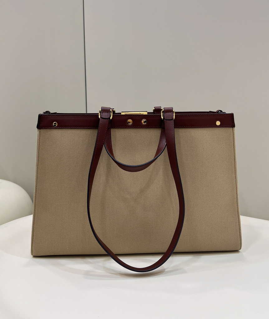 Fendi 8BH374 X-Tote Beige canvas bag with FF embroidery - Default Title - View 2